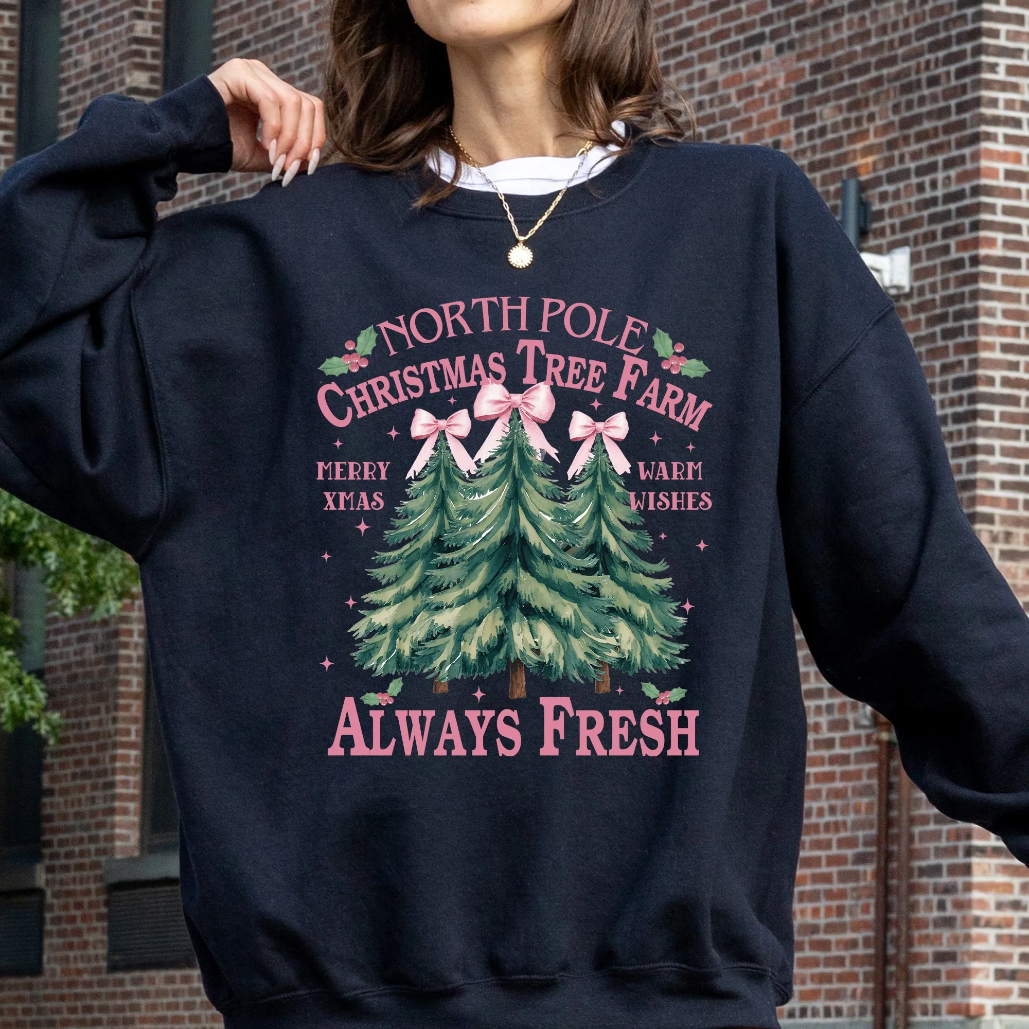North Pole Christmas Tree Farm, Winter, Santa, Snow, Xmas Sweatshirt sold by Refinery Number One product image thumbnail 2