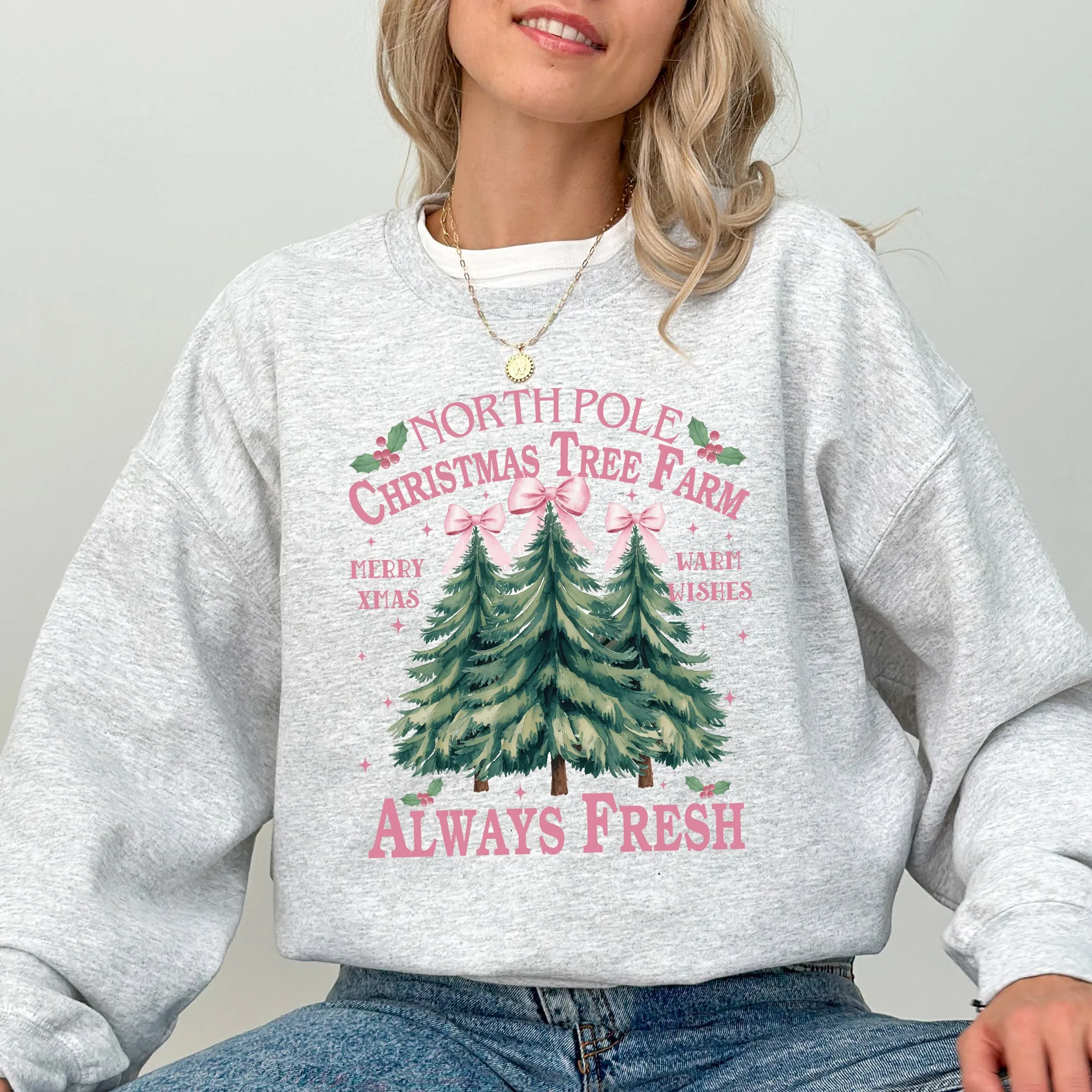 North Pole Christmas Tree Farm, Winter, Santa, Snow, Xmas Sweatshirt sold by Refinery Number One product image thumbnail 3