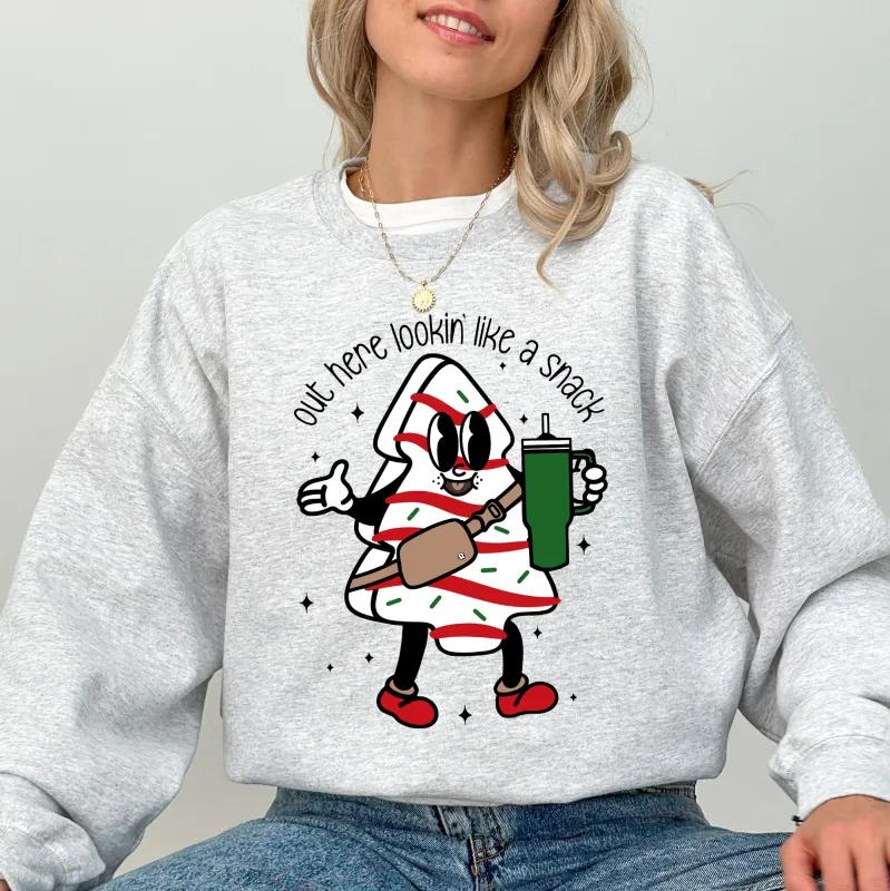 Out Here Looking Like A Snack, Christmas Cake, Funny, Cute, Santa, Xmas Sweatshirt sold by Refinery Number One