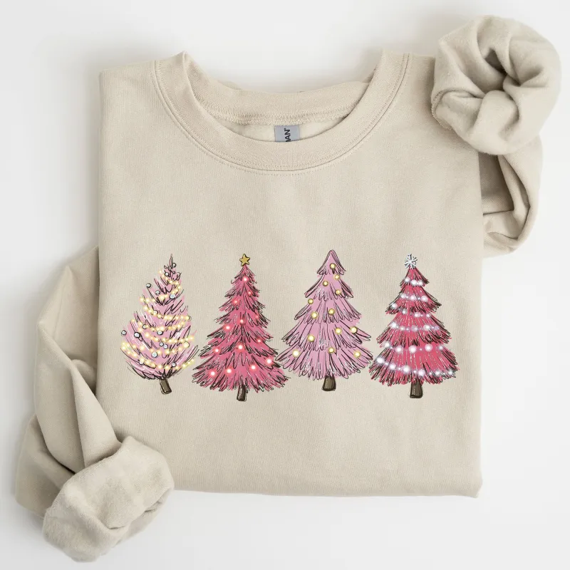 Pink Christmas Trees, Winter, Snow, Santa Sweatshirt sold by Refinery Number One