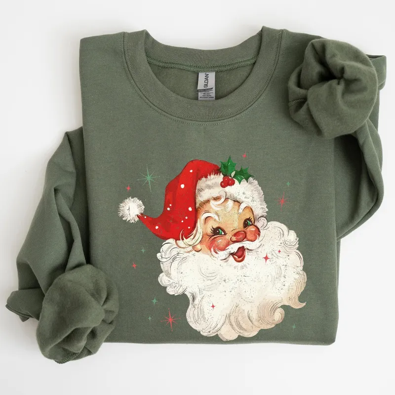 Red Retro Santa Claus, Christmas Vintage Classic, Snow, Xmas Sweatshirt sold by Refinery Number One