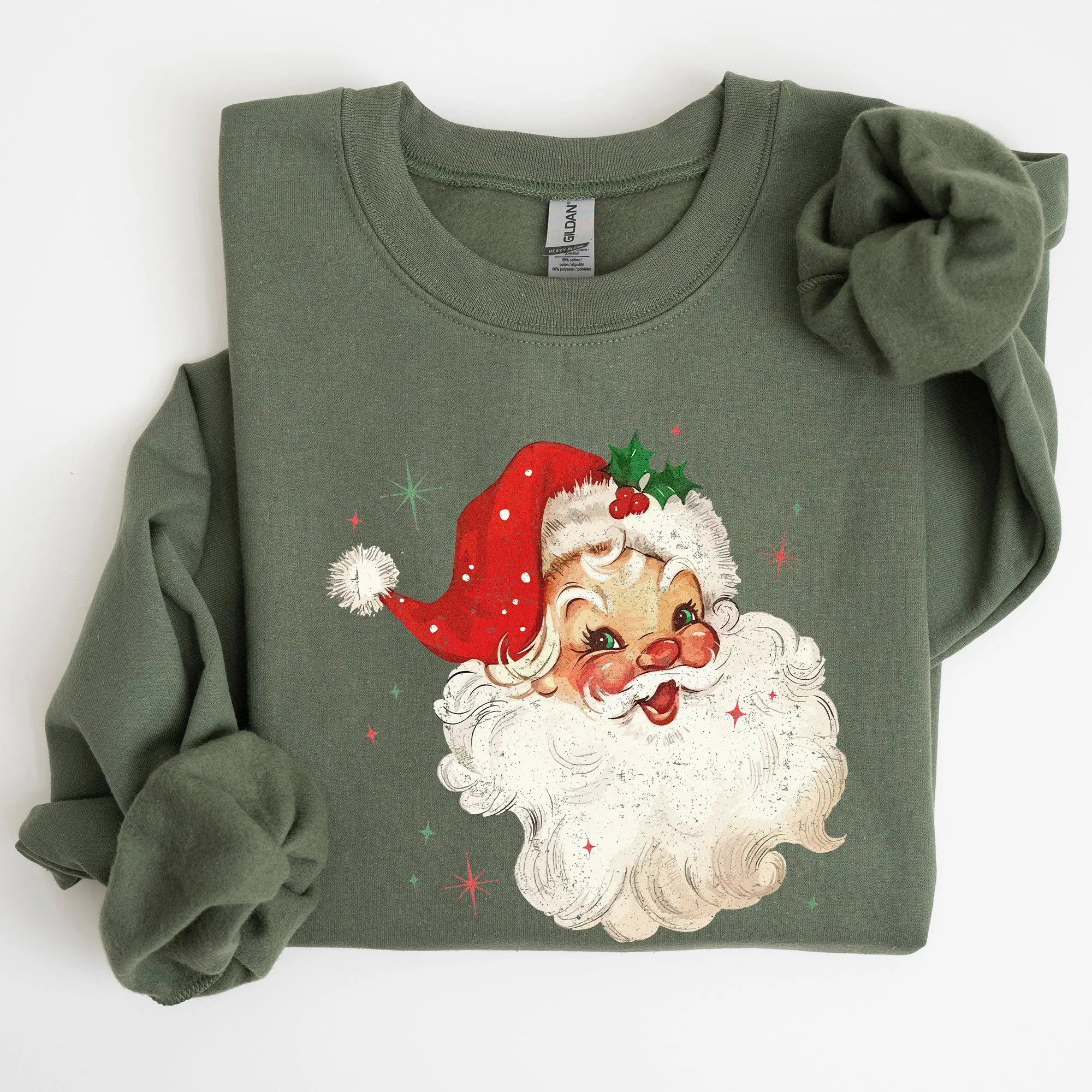 Red Retro Santa Claus, Christmas Vintage Classic, Snow, Xmas Sweatshirt sold by Refinery Number One