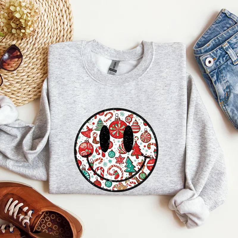 Retro Christmas Smiley, Funny, Winter, Santa, Xmas Sweatshirt sold by Refinery Number One