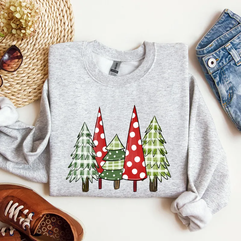 Retro Christmas Trees, Winter, Snow, Santa Sweatshirt sold by Refinery Number One