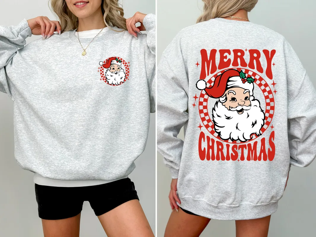Retro Santa Checkered, Front and Back, Merry Christmas, Winter, Snow, Xmas Sweatshirt sold by Refinery Number One