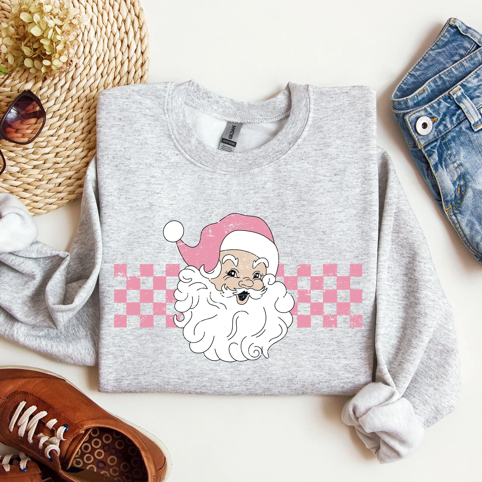 Retro Santa Checkered, Pink, Christmas, Winter, Snow, Xmas Sweatshirt sold by Refinery Number One product image thumbnail 2