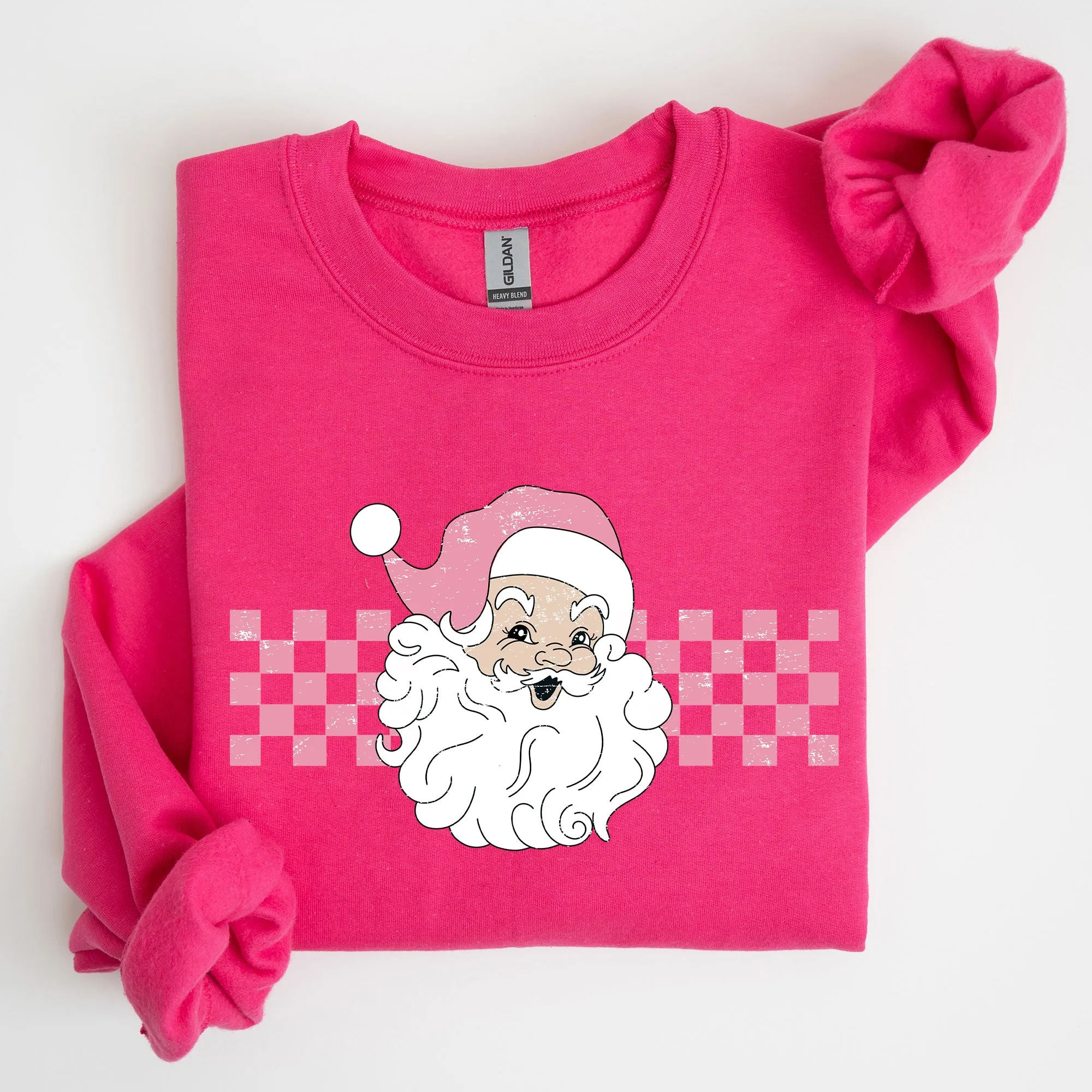 Retro Santa Checkered, Pink, Christmas, Winter, Snow, Xmas Sweatshirt sold by Refinery Number One