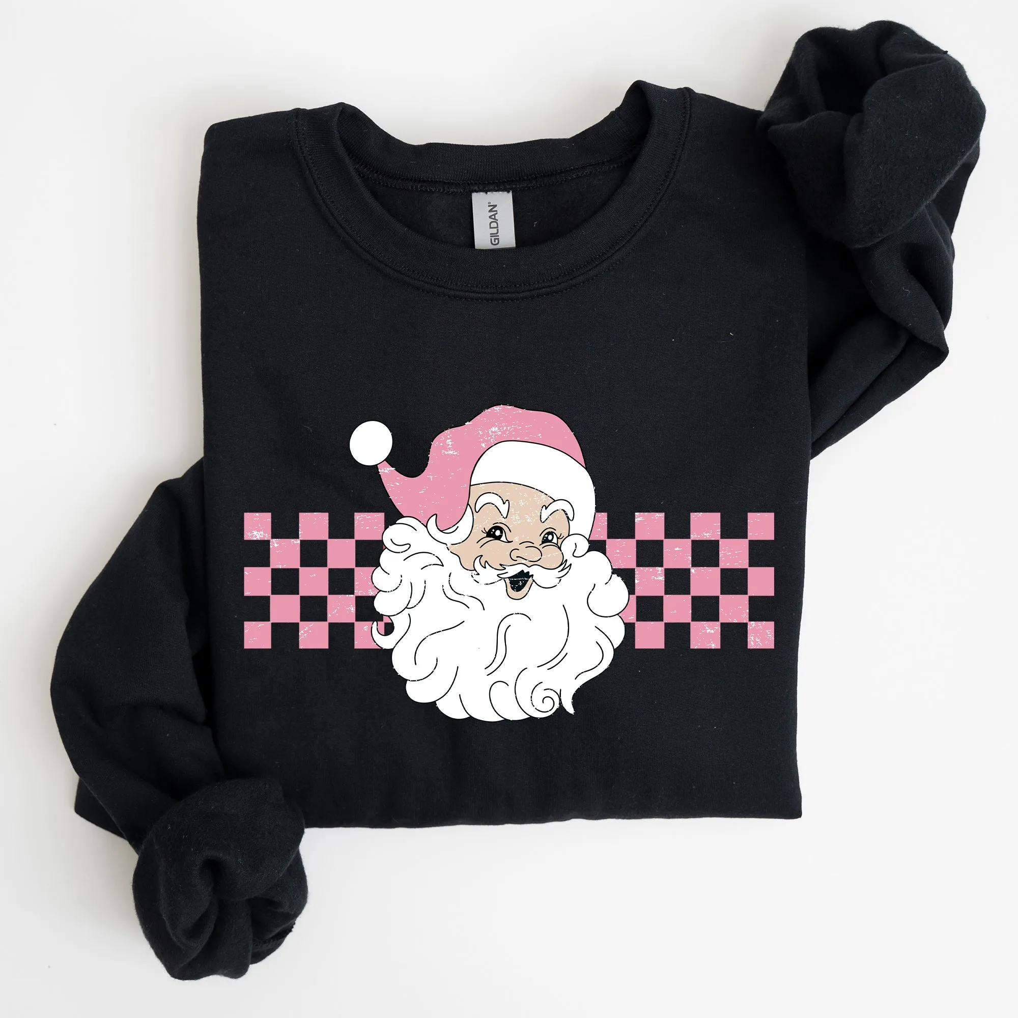Retro Santa Checkered, Pink, Christmas, Winter, Snow, Xmas Sweatshirt sold by Refinery Number One product image thumbnail 3