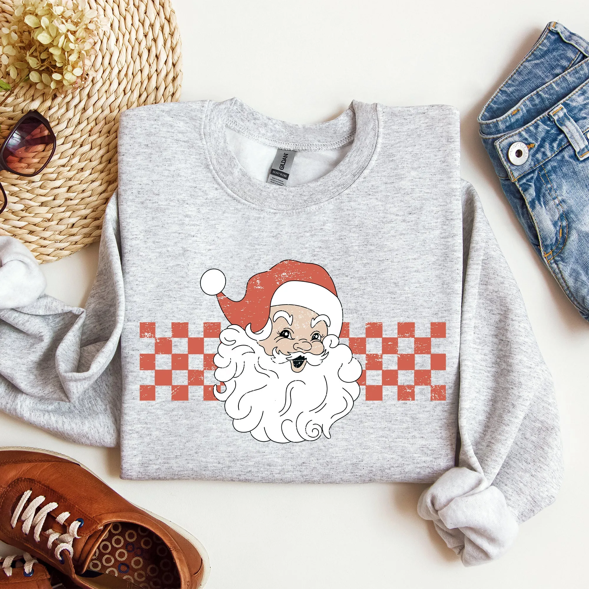 Retro Santa Checkered, Red, Christmas, Winter, Snow, Xmas Sweatshirt sold by Refinery Number One product image thumbnail 2