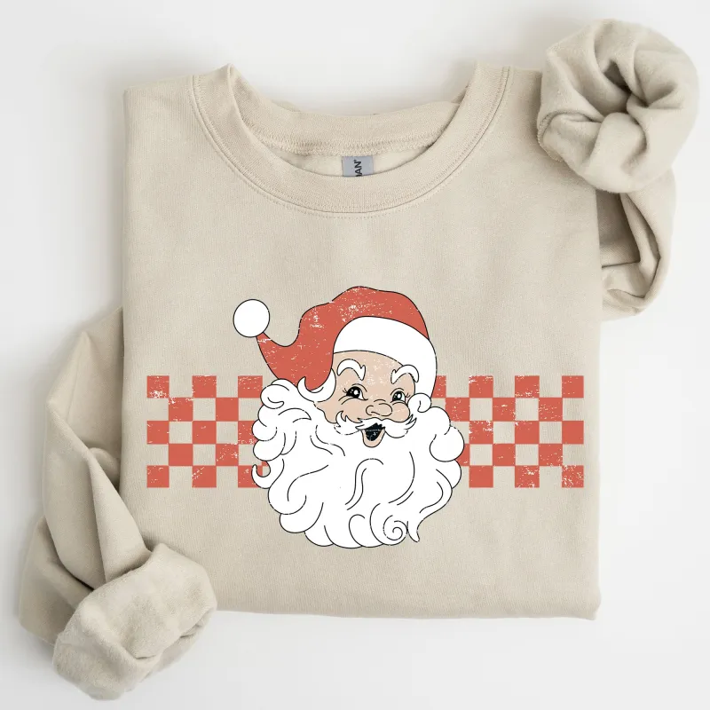 Retro Santa Checkered, Red, Christmas, Winter, Snow, Xmas Sweatshirt sold by Refinery Number One