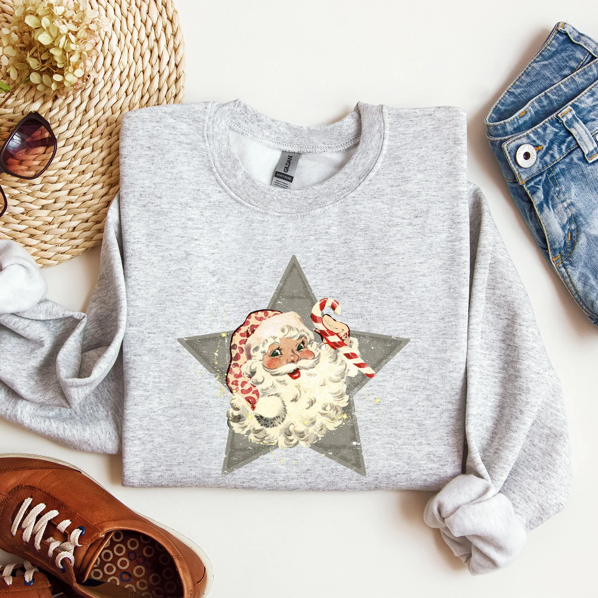 Retro Santa Green Star, Christmas, Winter, Xmas Sweatshirt sold by Refinery Number One