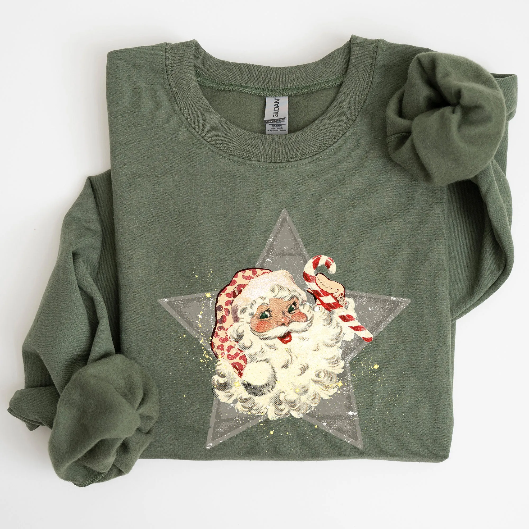 Retro Santa Green Star, Christmas, Winter, Xmas Sweatshirt sold by Refinery Number One product image thumbnail 3