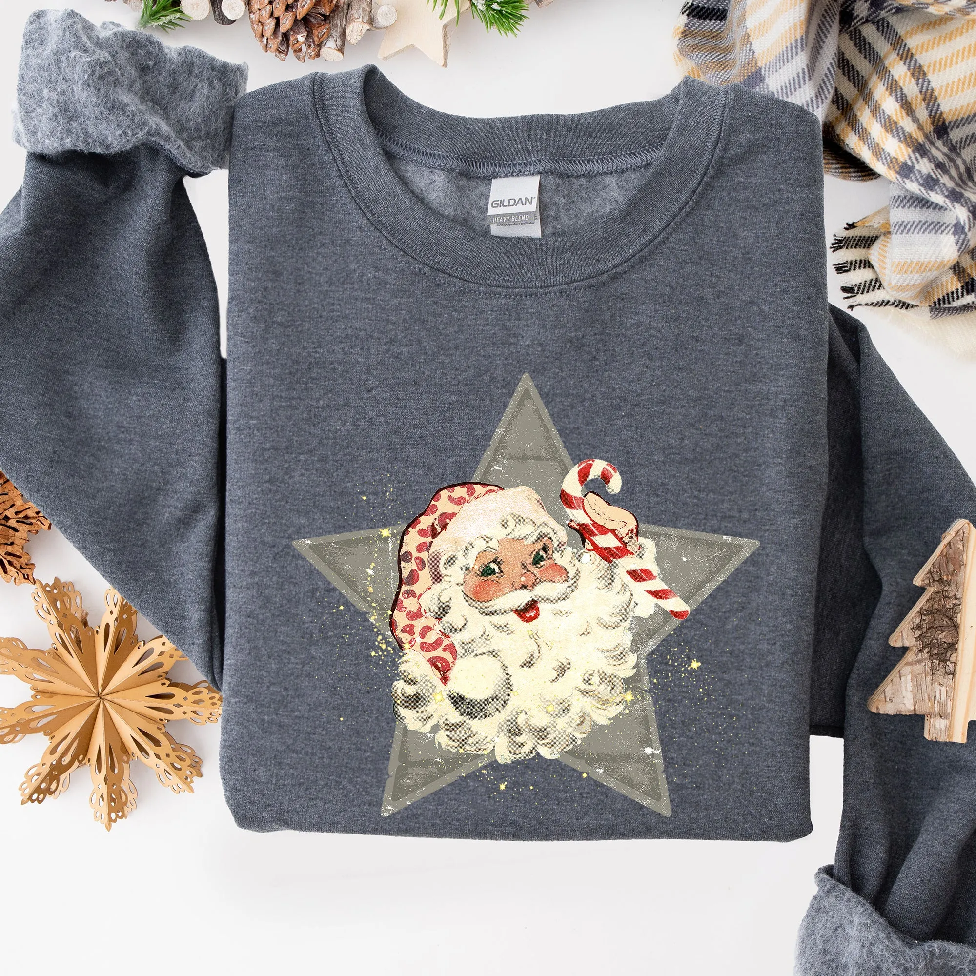 Retro Santa Green Star, Christmas, Winter, Xmas Sweatshirt sold by Refinery Number One product image thumbnail 4