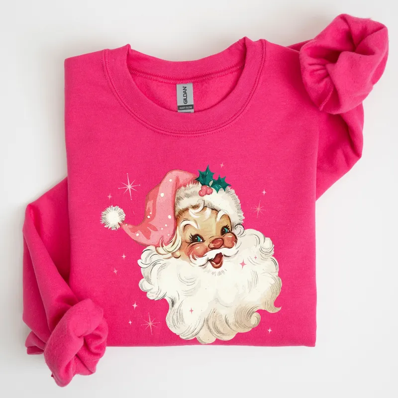 Retro Santa, Pink Christmas Sparkles, Vintage, Winter, Snow, Xmas Sweatshirt sold by Refinery Number One