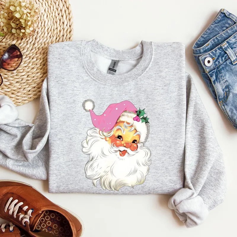Retro Santa, Pink, Classic, Twinkle, Christmas, Winter, Xmas Sweatshirt sold by Refinery Number One