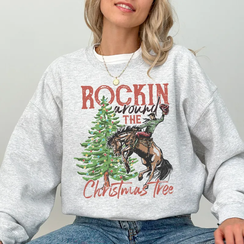 Rockin Around The Christmas Tree, Cowboy, Country, Western, Santa, Xmas Sweatshirt sold by Refinery Number One