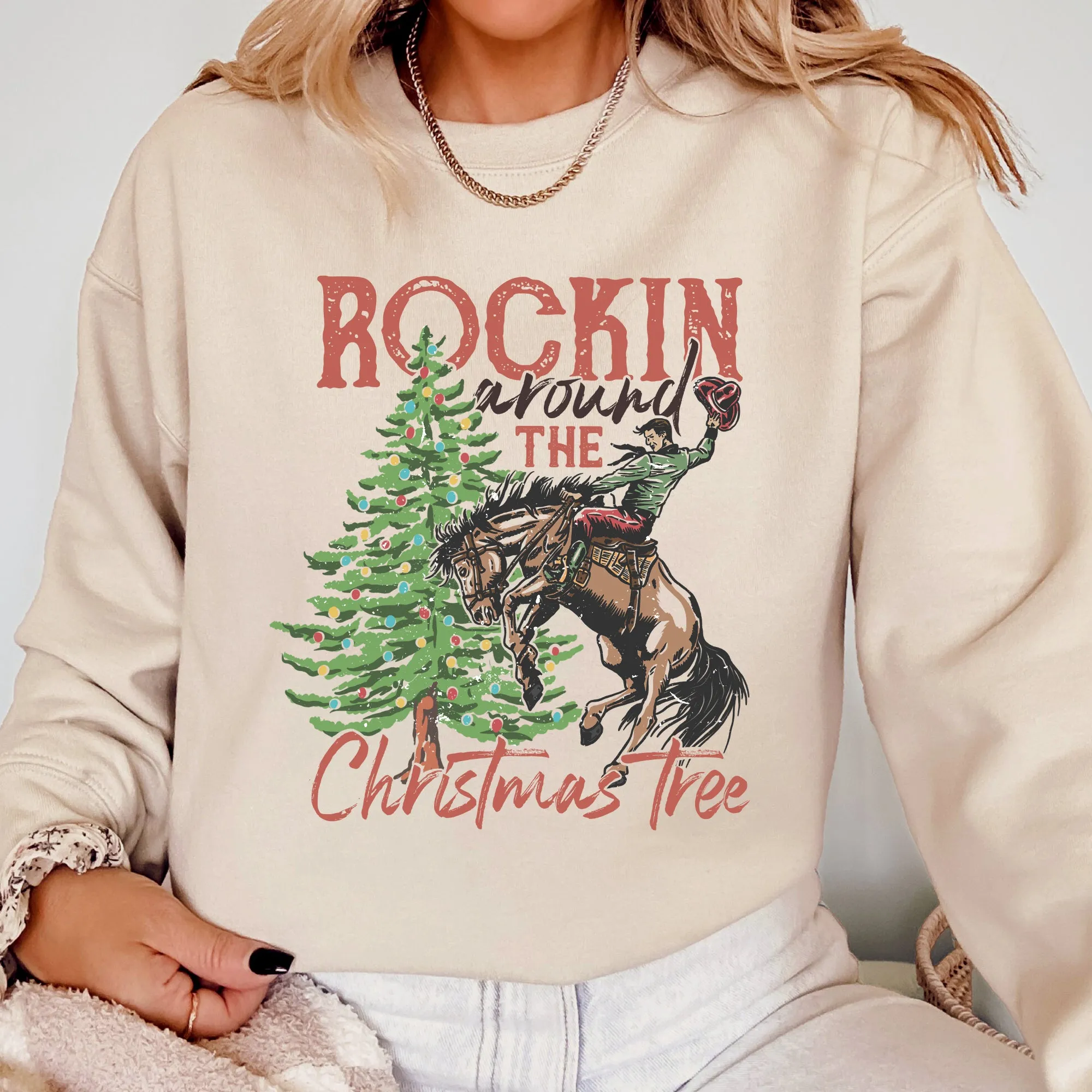 Rockin Around The Christmas Tree, Cowboy, Country, Western, Santa, Xmas Sweatshirt sold by Refinery Number One product image thumbnail 3