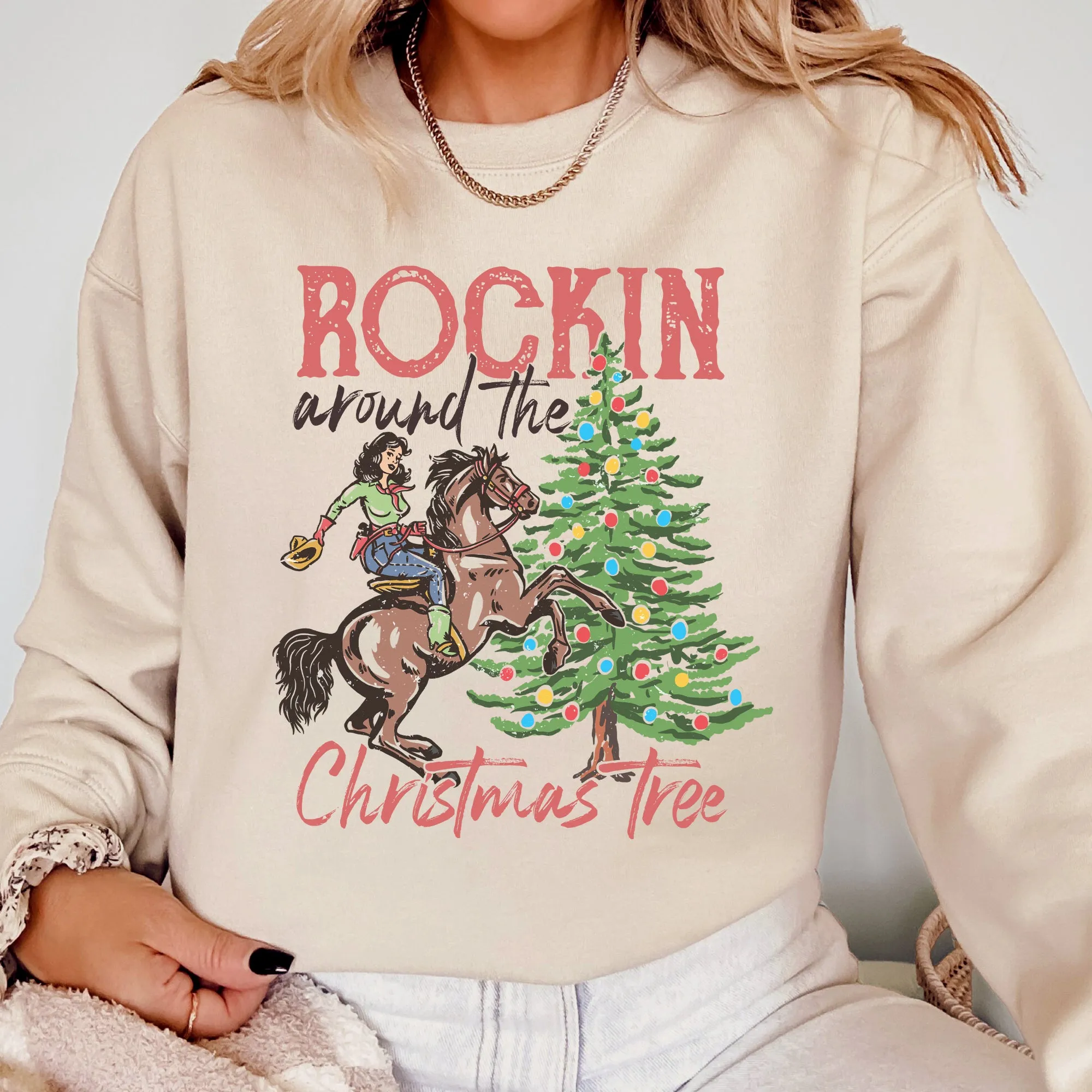 Rockin Around The Christmas Tree, Cowgirl, Country, Western, Santa, Xmas Sweatshirt sold by Refinery Number One product image thumbnail 3