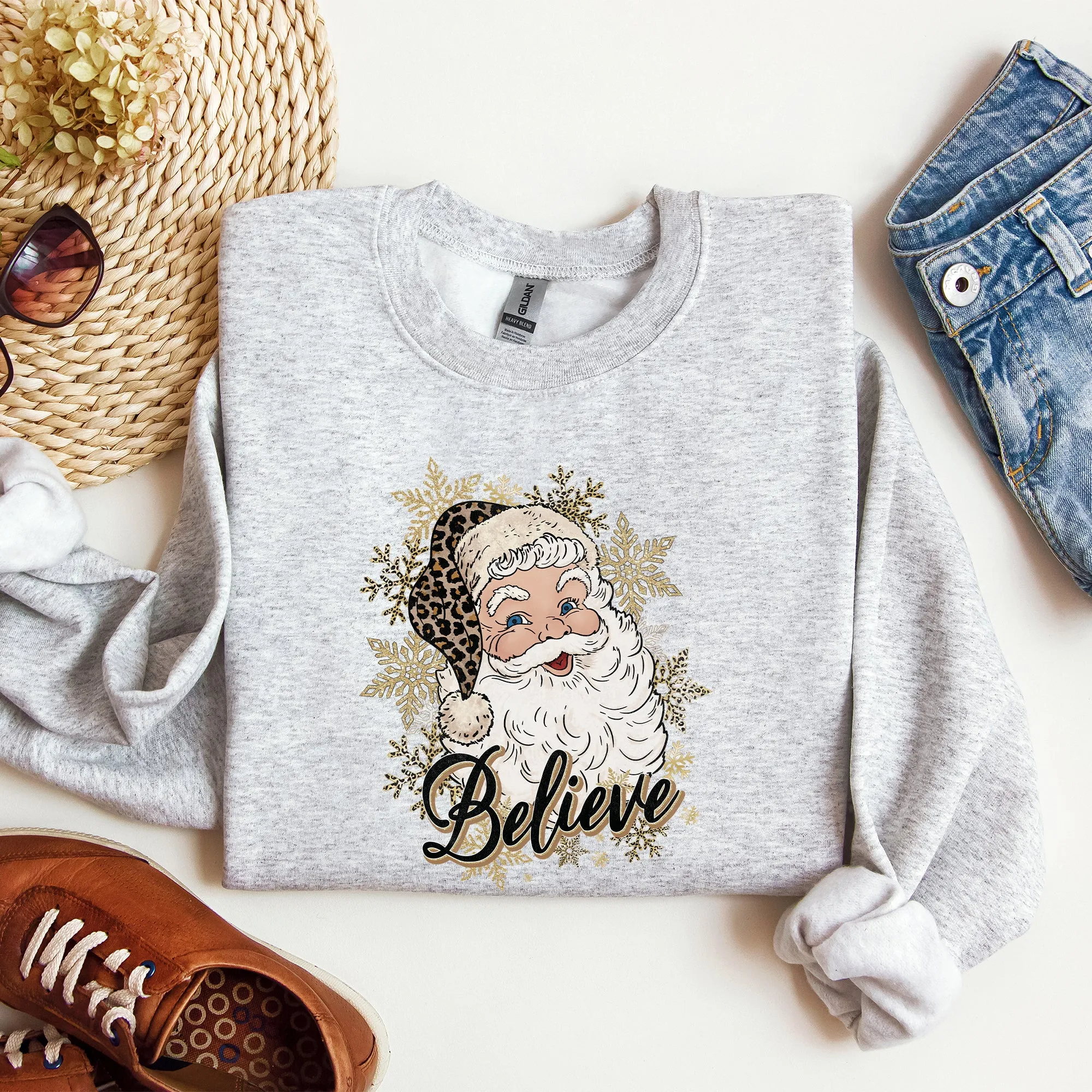 Santa Believe, Retro, Snowflakes, Christmas, Winter, Snow, Xmas Sweatshirt sold by Refinery Number One product image thumbnail 3