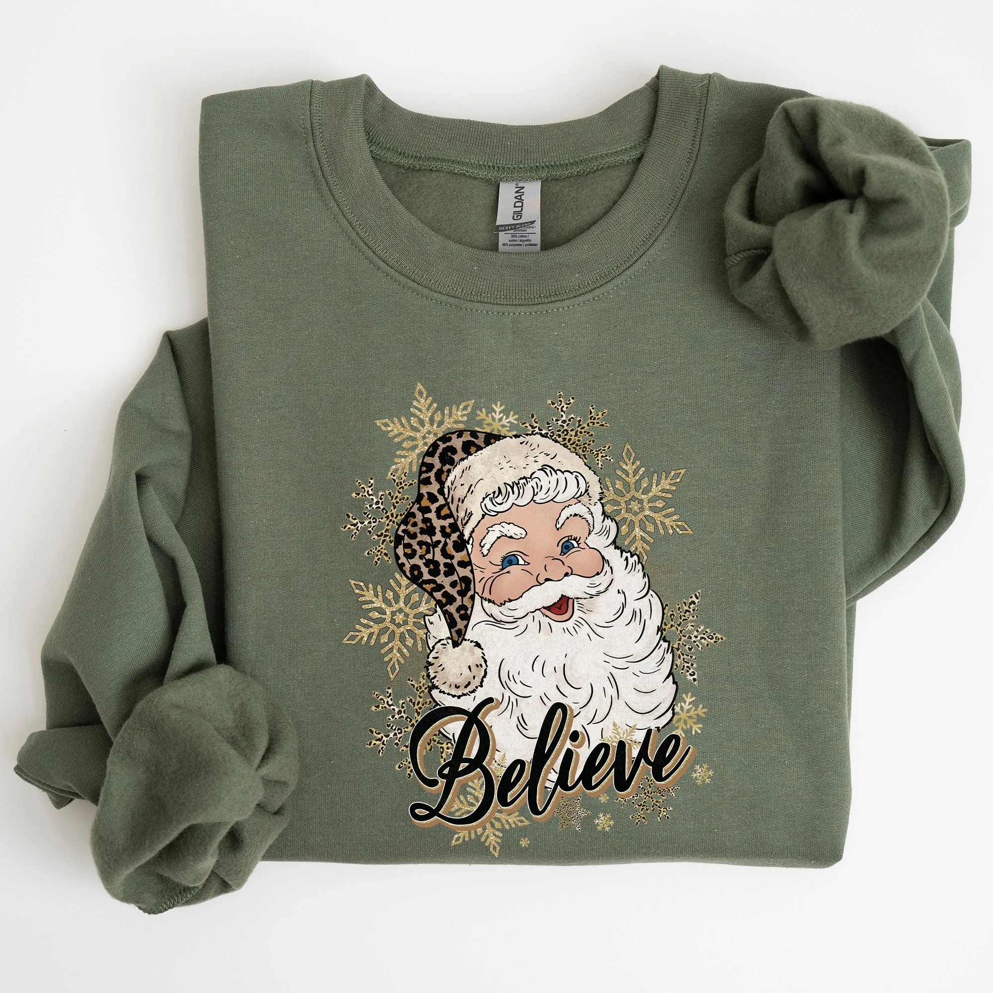 Santa Believe, Retro, Snowflakes, Christmas, Winter, Snow, Xmas Sweatshirt sold by Refinery Number One product image thumbnail 2