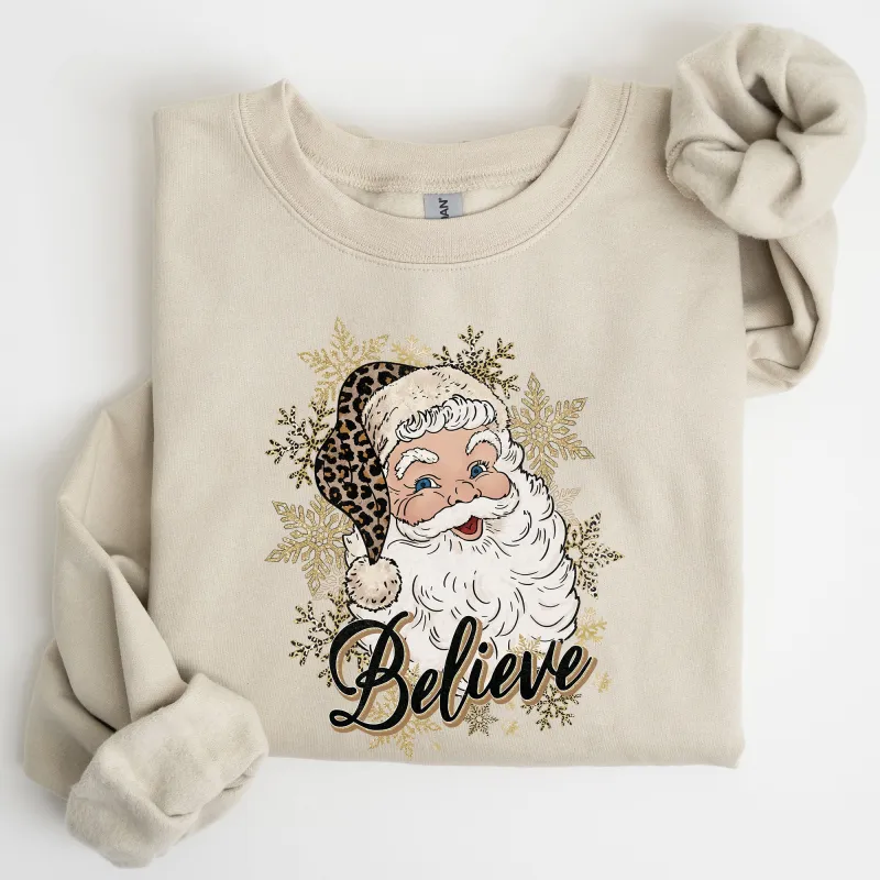 Santa Believe, Retro, Snowflakes, Christmas, Winter, Snow, Xmas Sweatshirt sold by Refinery Number One