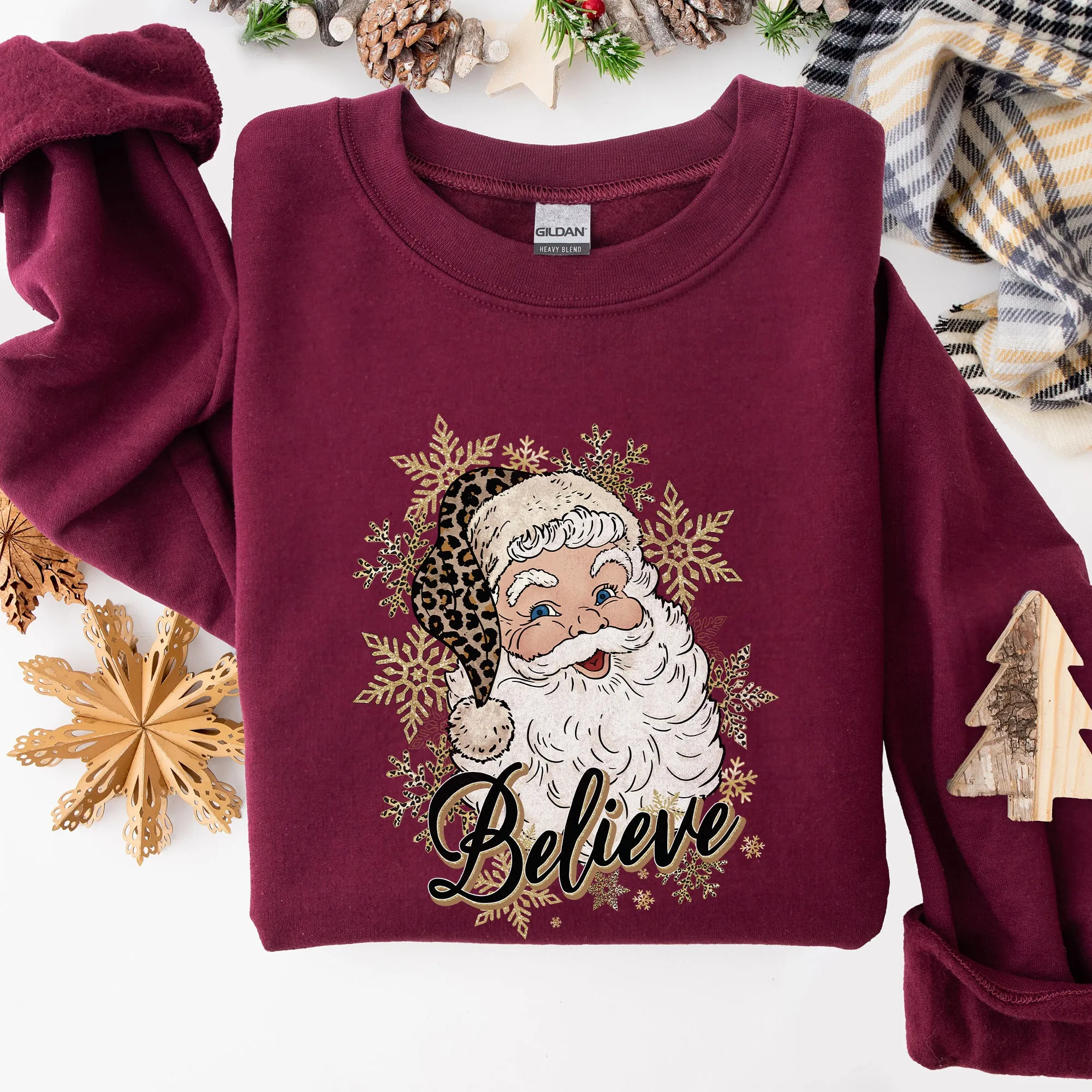 Santa Believe, Retro, Snowflakes, Christmas, Winter, Snow, Xmas Sweatshirt sold by Refinery Number One product image thumbnail 5