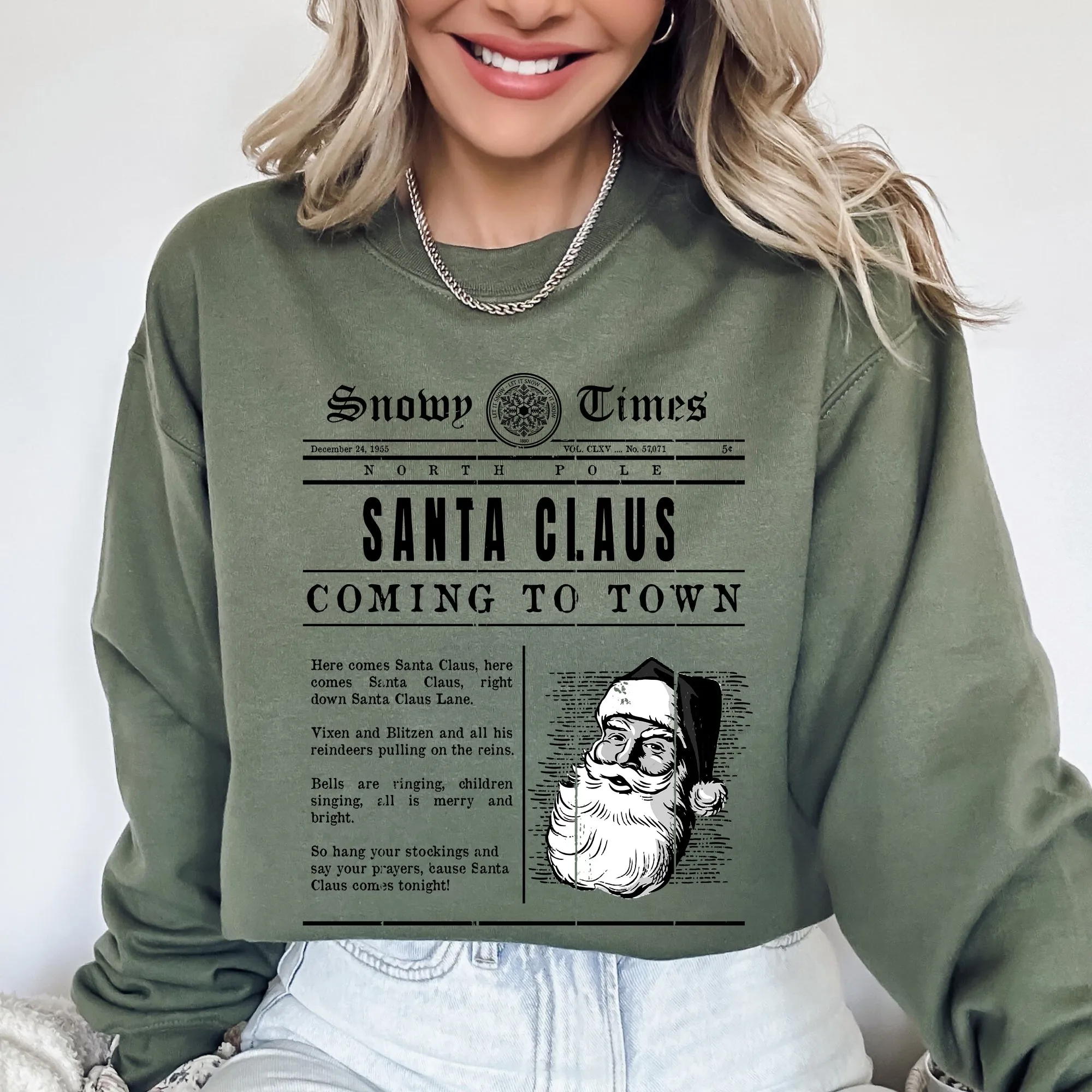Santa Claus Is Coming To Town, Newspaper, Winter, Snow, Xmas Sweatshirt sold by Refinery Number One product image thumbnail 5