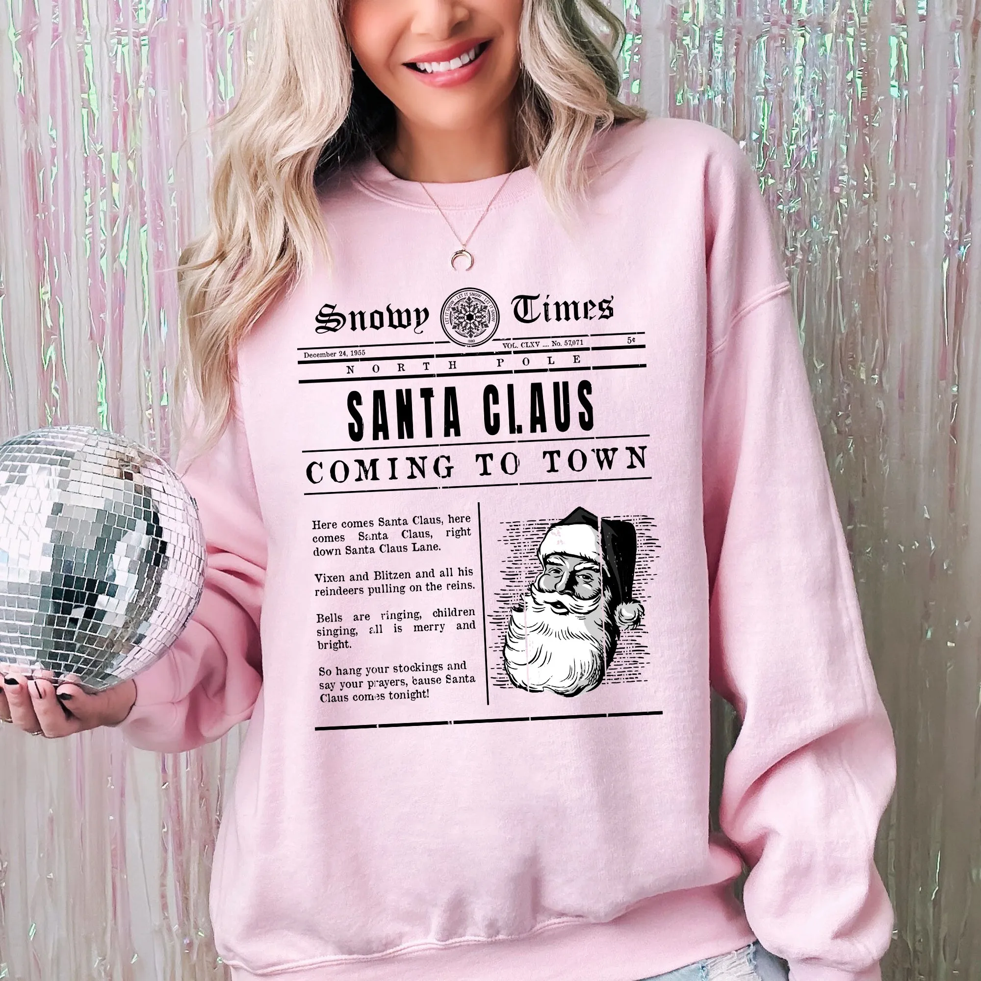 Santa Claus Is Coming To Town, Newspaper, Winter, Snow, Xmas Sweatshirt sold by Refinery Number One product image thumbnail 4