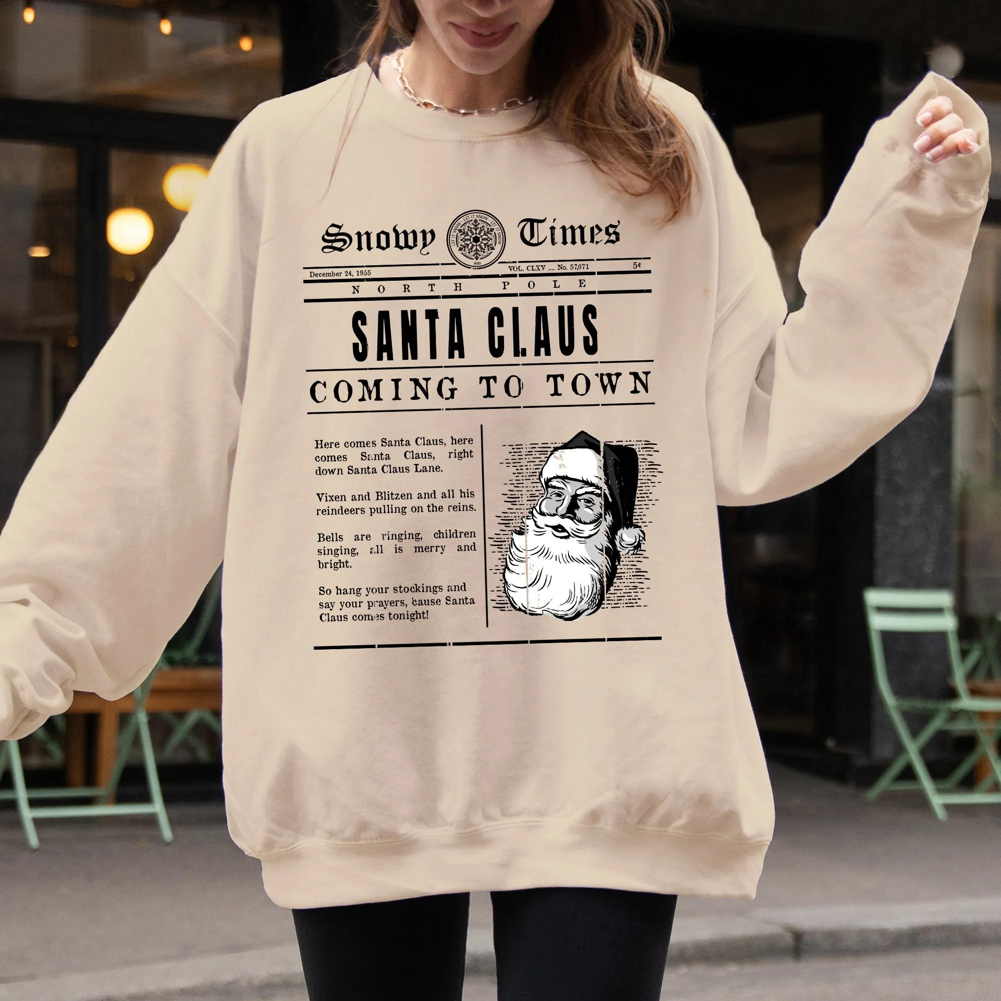 Santa Claus Is Coming To Town, Newspaper, Winter, Snow, Xmas Sweatshirt sold by Refinery Number One product image thumbnail 3