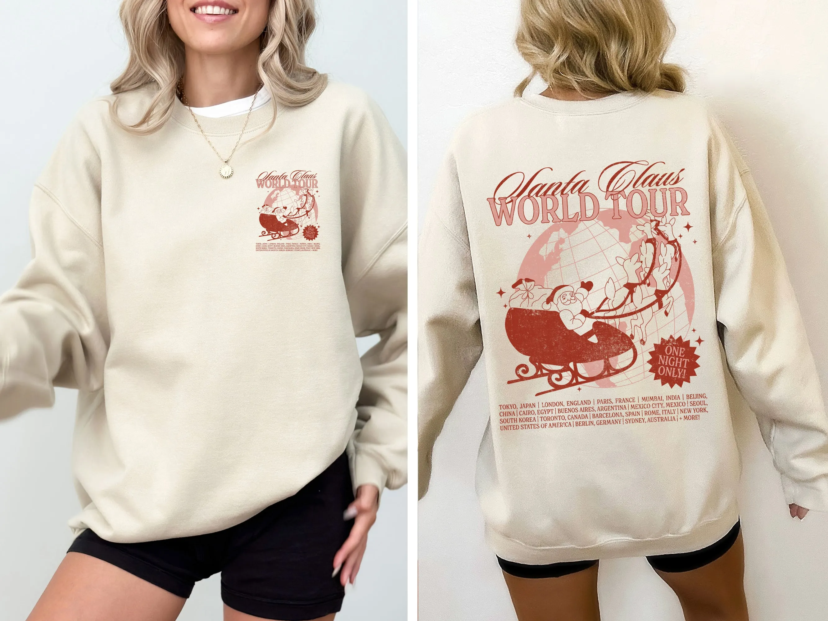 Santa Claus World Tour, Red, Christmas, Sleigh, Reindeer, Magic, Winter, Xmas Sweatshirt sold by Refinery Number One