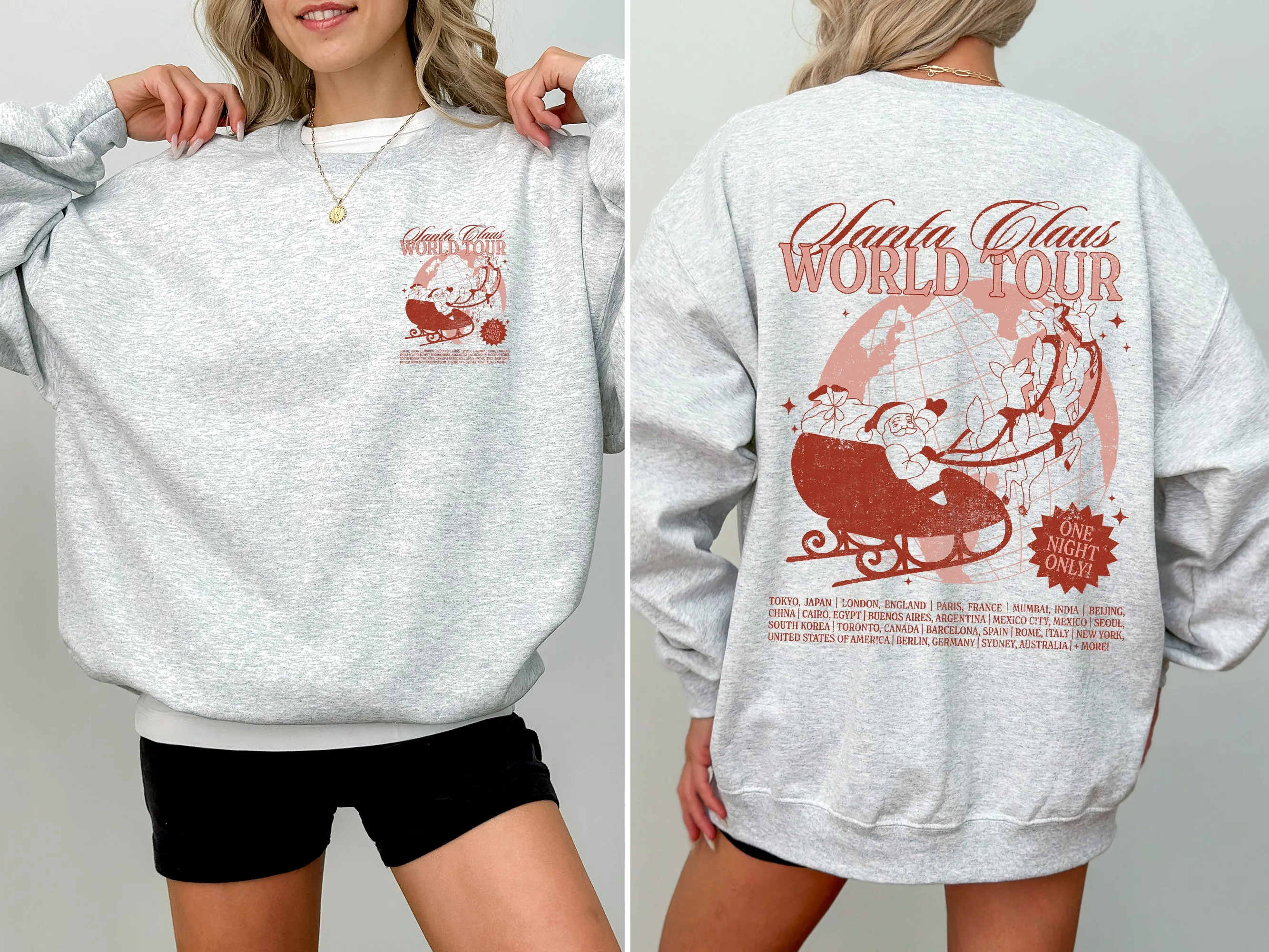 Santa Claus World Tour, Red, Christmas, Sleigh, Reindeer, Magic, Winter, Xmas Sweatshirt sold by Refinery Number One product image thumbnail 2