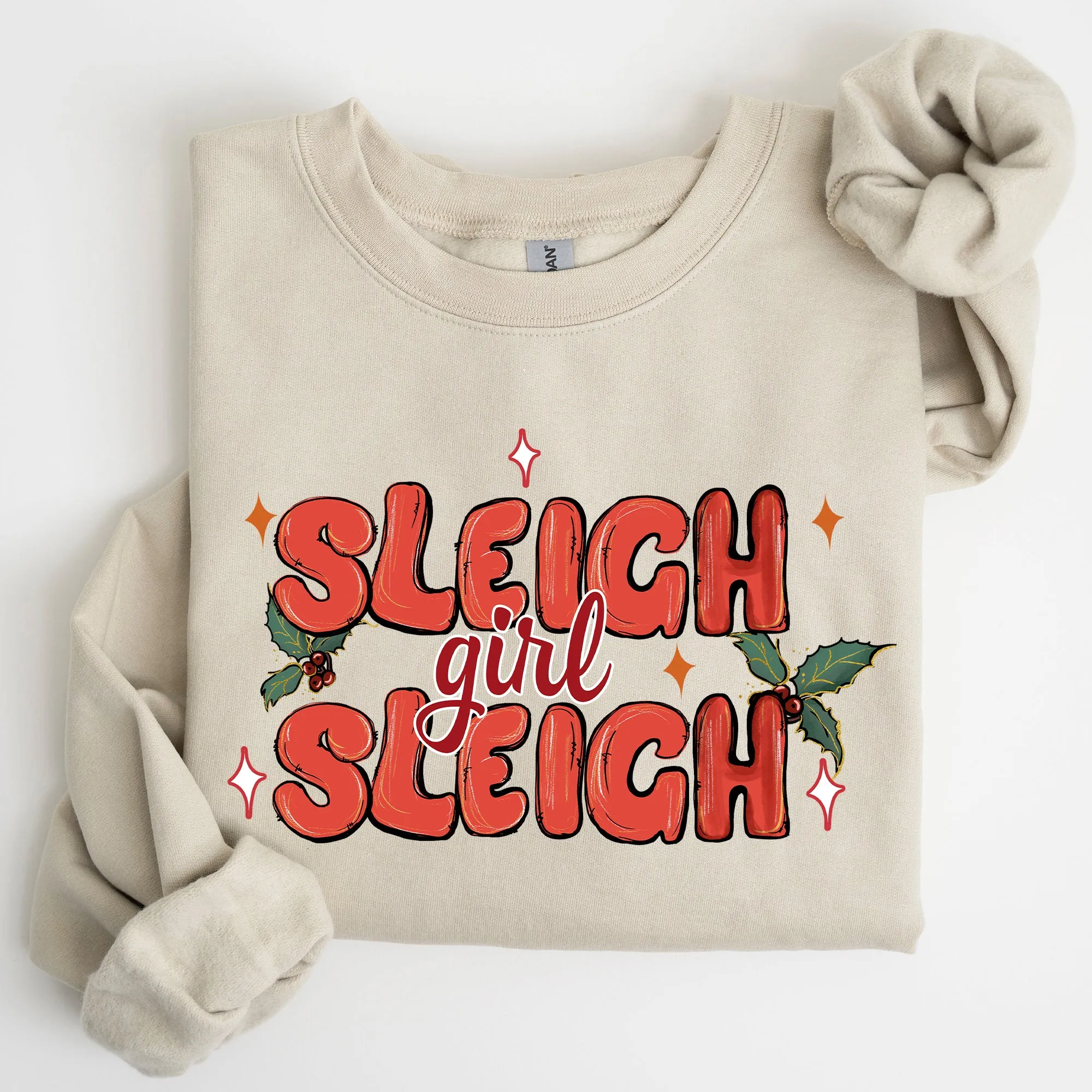 Sleigh Girl Sleigh, Christmas, Holly, Retro, Santa, Xmas Sweatshirt sold by Refinery Number One