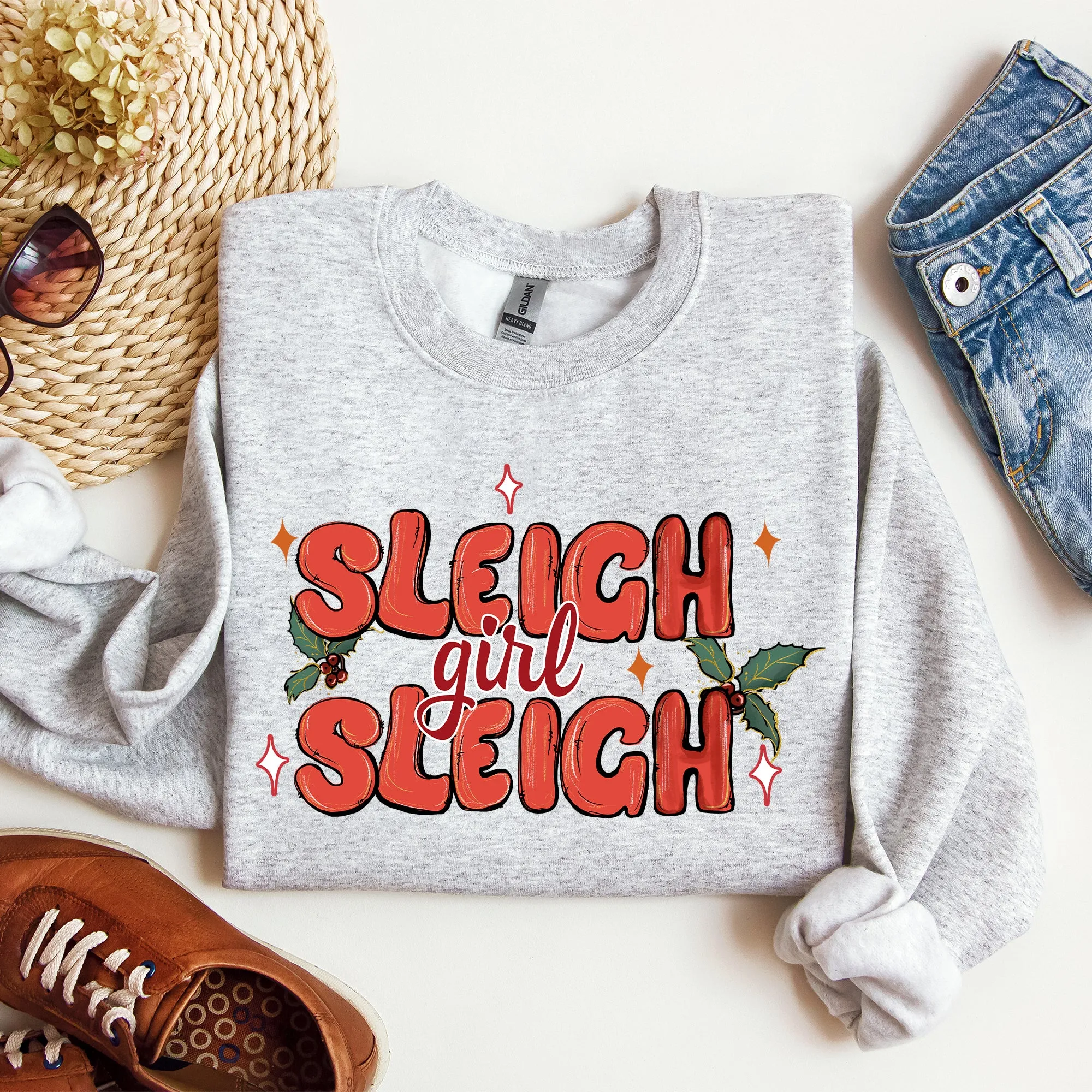 Sleigh Girl Sleigh, Christmas, Holly, Retro, Santa, Xmas Sweatshirt sold by Refinery Number One product image thumbnail 2