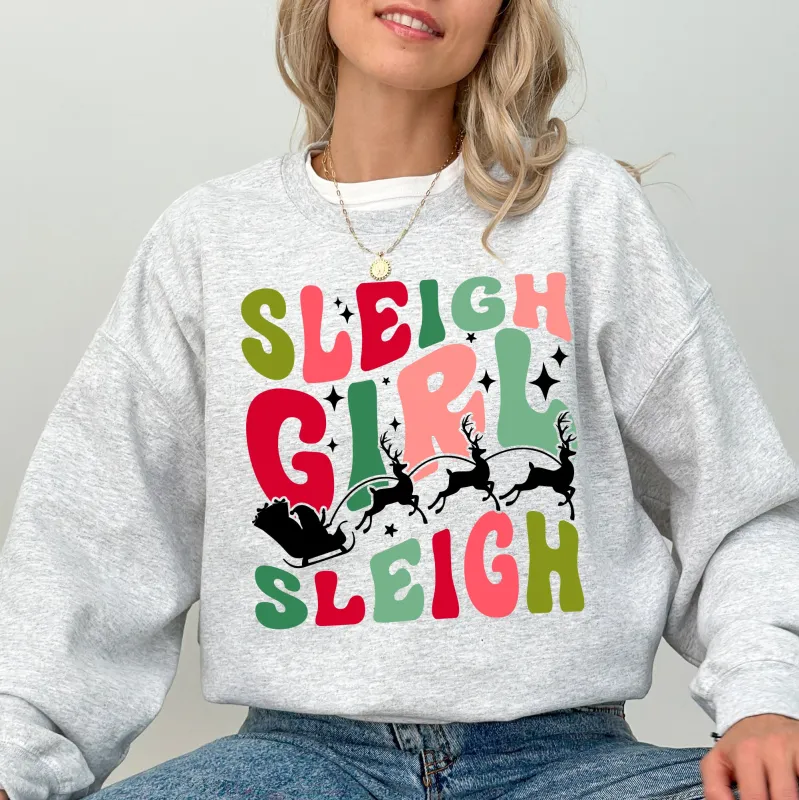 Sleigh Girl Sleigh, Santa, Christmas, Reindeer, Winter, Xmas Sweatshirt sold by Refinery Number One