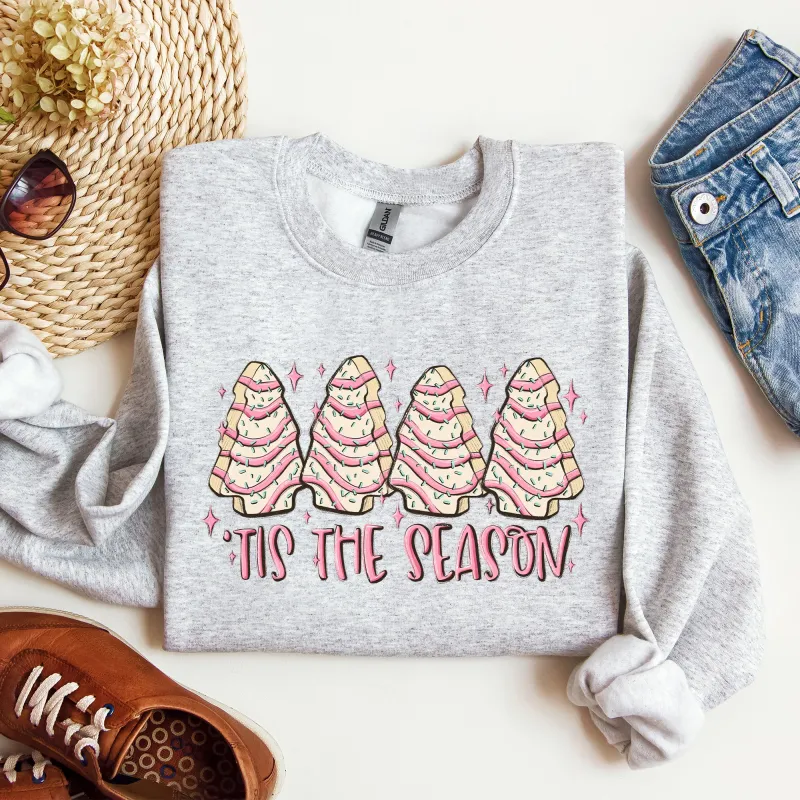 Tis The Season, Pink Christmas Cakes, Cute, Treat, Winter, Santa, Xmas Sweatshirt sold by Refinery Number One