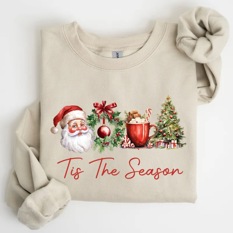 Tis The Season, Retro Santa, Coffee, Christmas Tree, Xmas Sweatshirt sold by Refinery Number One