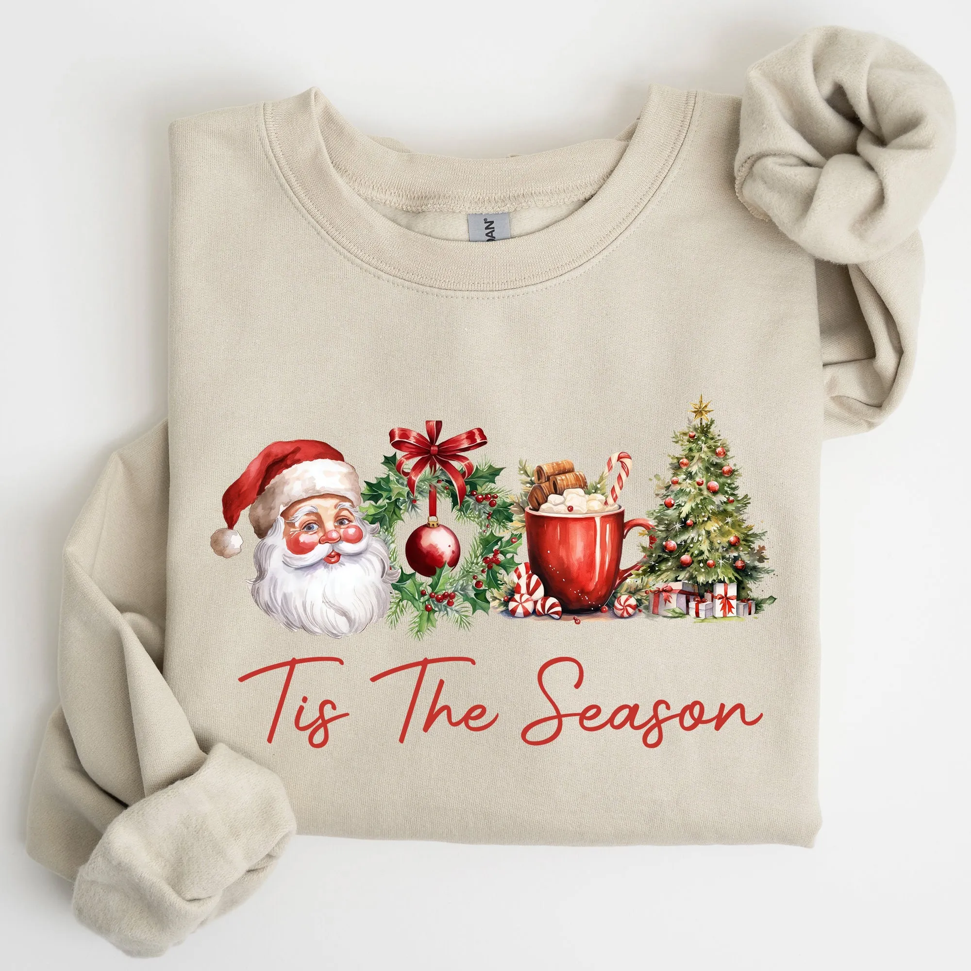 Tis The Season, Retro Santa, Coffee, Christmas Tree, Xmas Sweatshirt sold by Refinery Number One