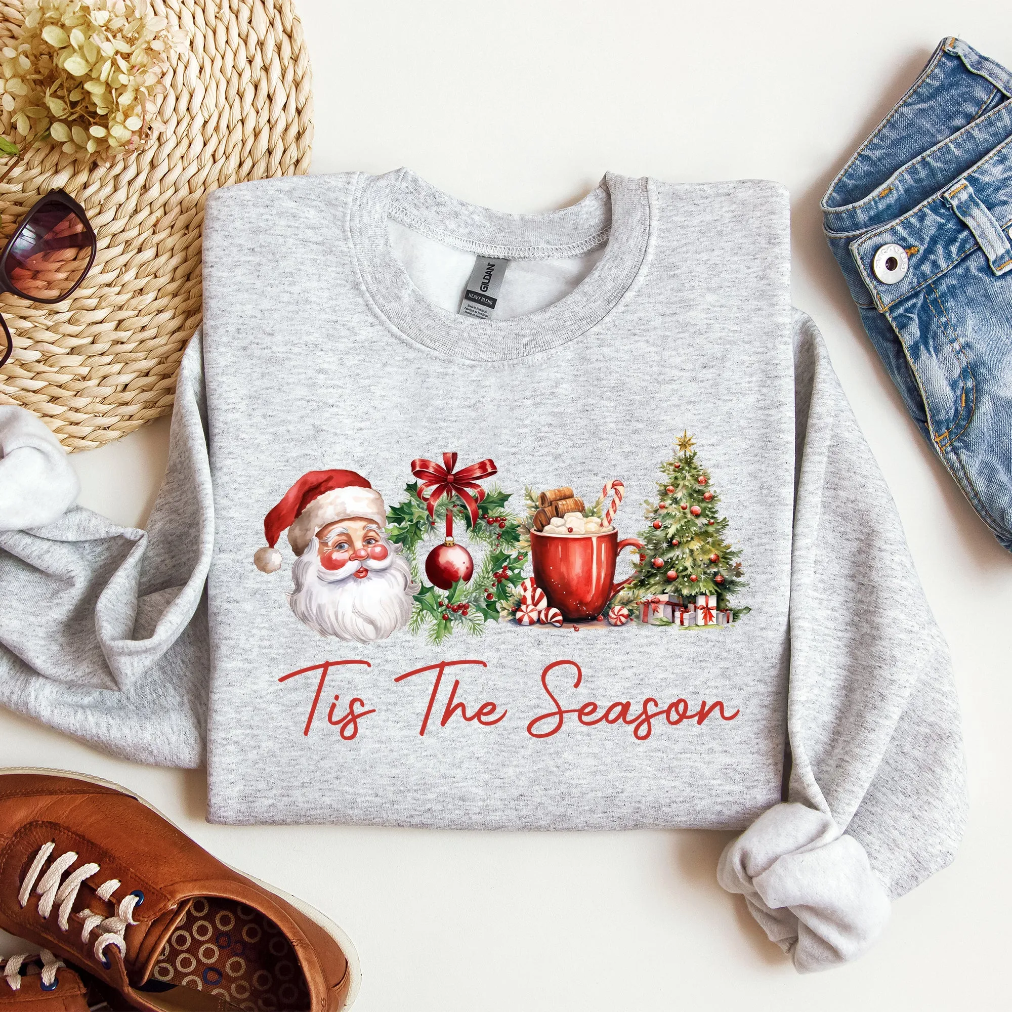 Tis The Season, Retro Santa, Coffee, Christmas Tree, Xmas Sweatshirt sold by Refinery Number One product image thumbnail 2