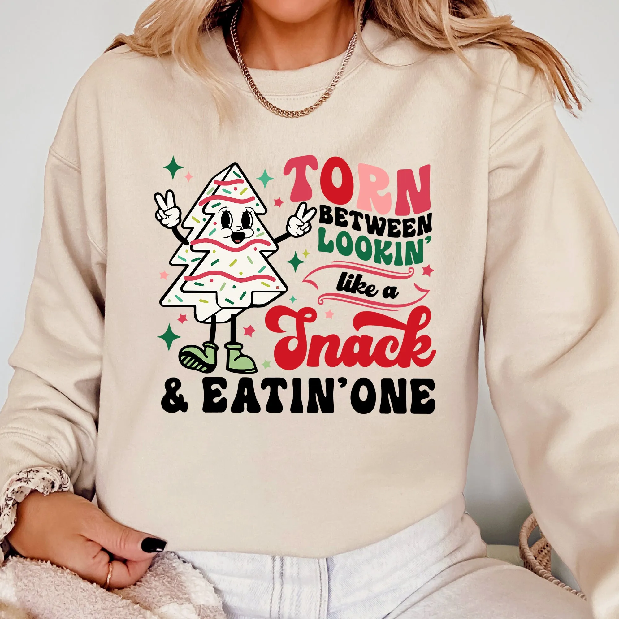 Torn Between Looking Like A Snack And Eating One, Christmas Cakes, Santa, Winter, Xmas Sweatshirt sold by Refinery Number One product image thumbnail 3