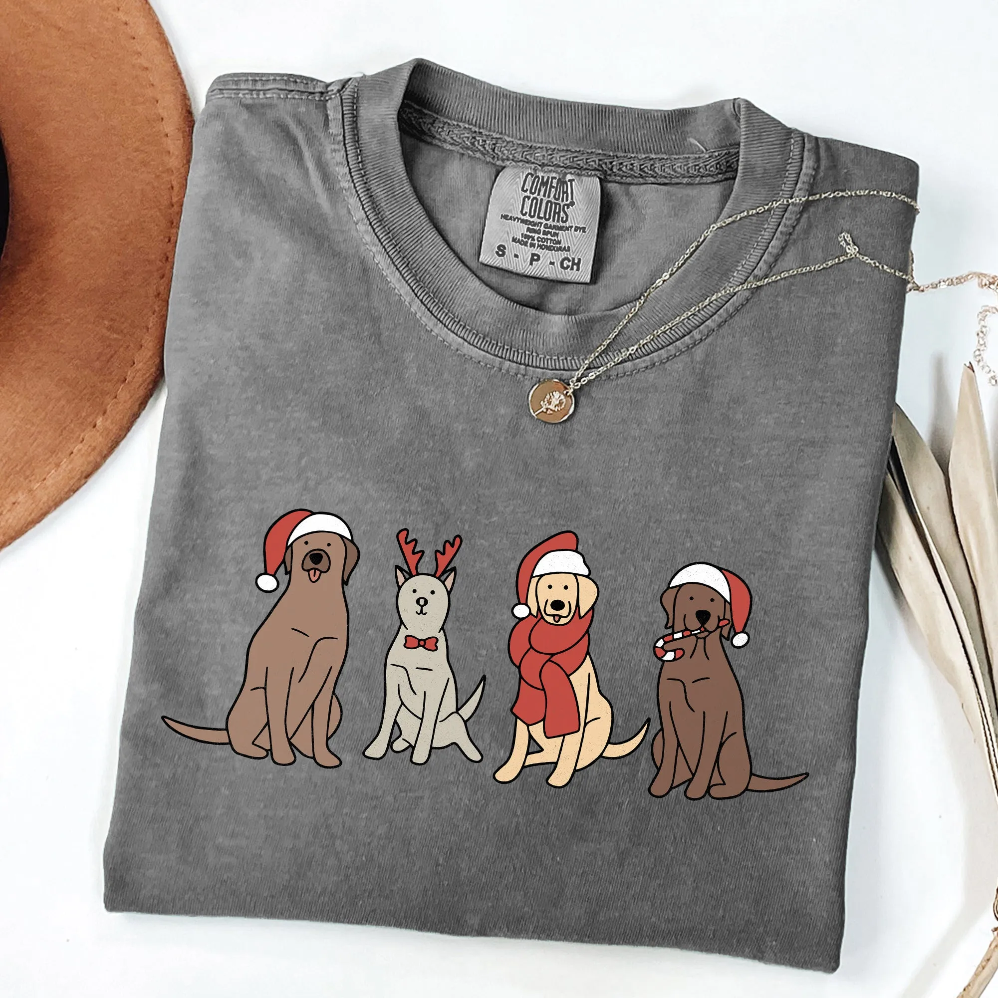 Adorable Christmas Dogs, Reindeer, Santa, Retro, Xmas Tshirt Comfort Colors T-Shirt sold by Refinery Number One product image thumbnail 4