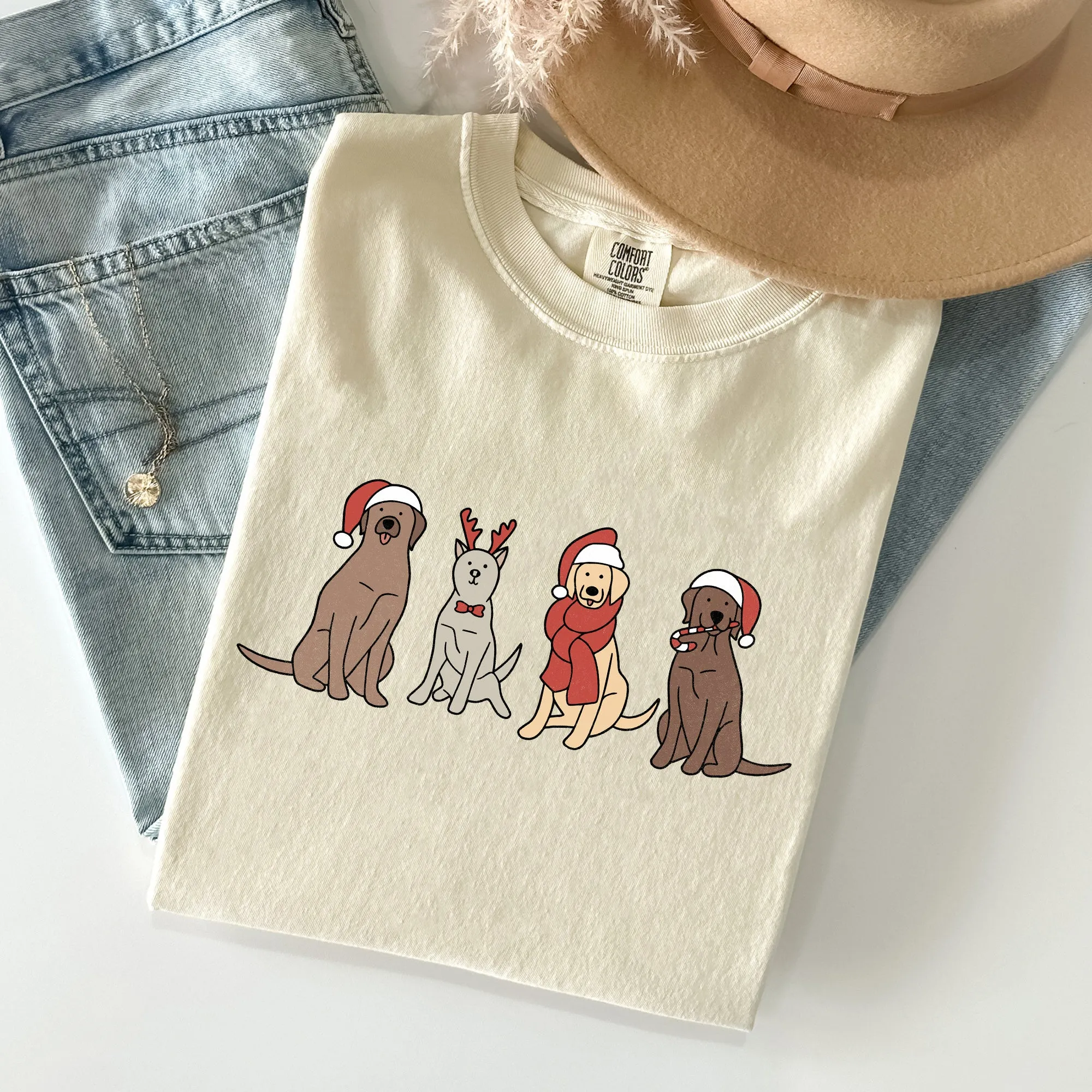 Adorable Christmas Dogs, Reindeer, Santa, Retro, Xmas Tshirt Comfort Colors T-Shirt sold by Refinery Number One product image thumbnail 2