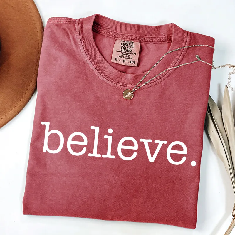 Believe, Classic Minimalist, Christmas, Winter, Snow, Santa, Xmas Tshirt Comfort Colors T-Shirt sold by Refinery Number One