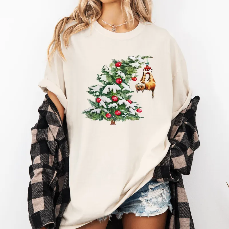 Cat Christmas Tree, Funny, Naughty, Winter, Santa, Snow, Xmas Tshirt Comfort Colors T-Shirt sold by Refinery Number One