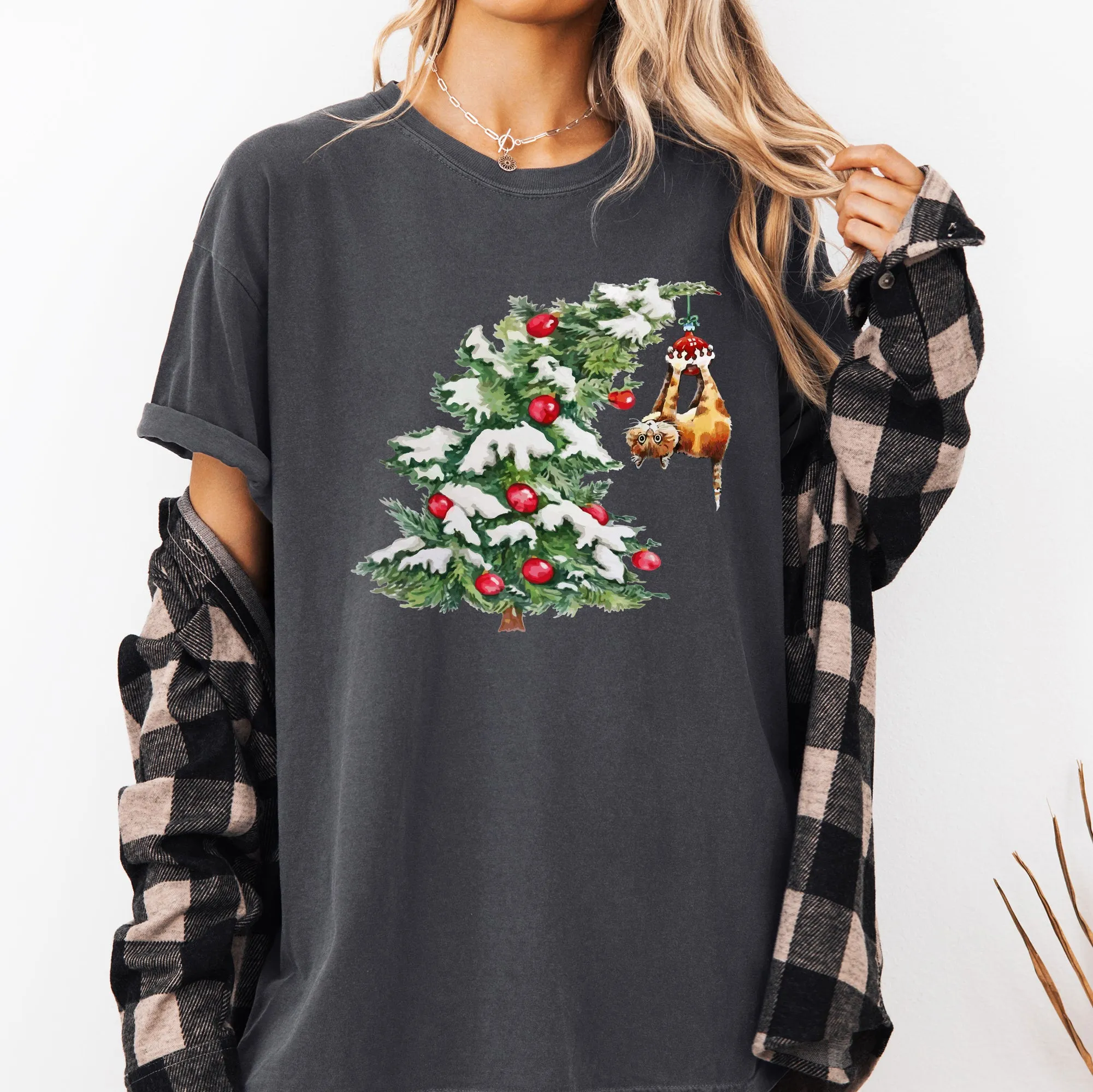 Cat Christmas Tree, Funny, Naughty, Winter, Santa, Snow, Xmas Tshirt Comfort Colors T-Shirt sold by Refinery Number One product image thumbnail 3