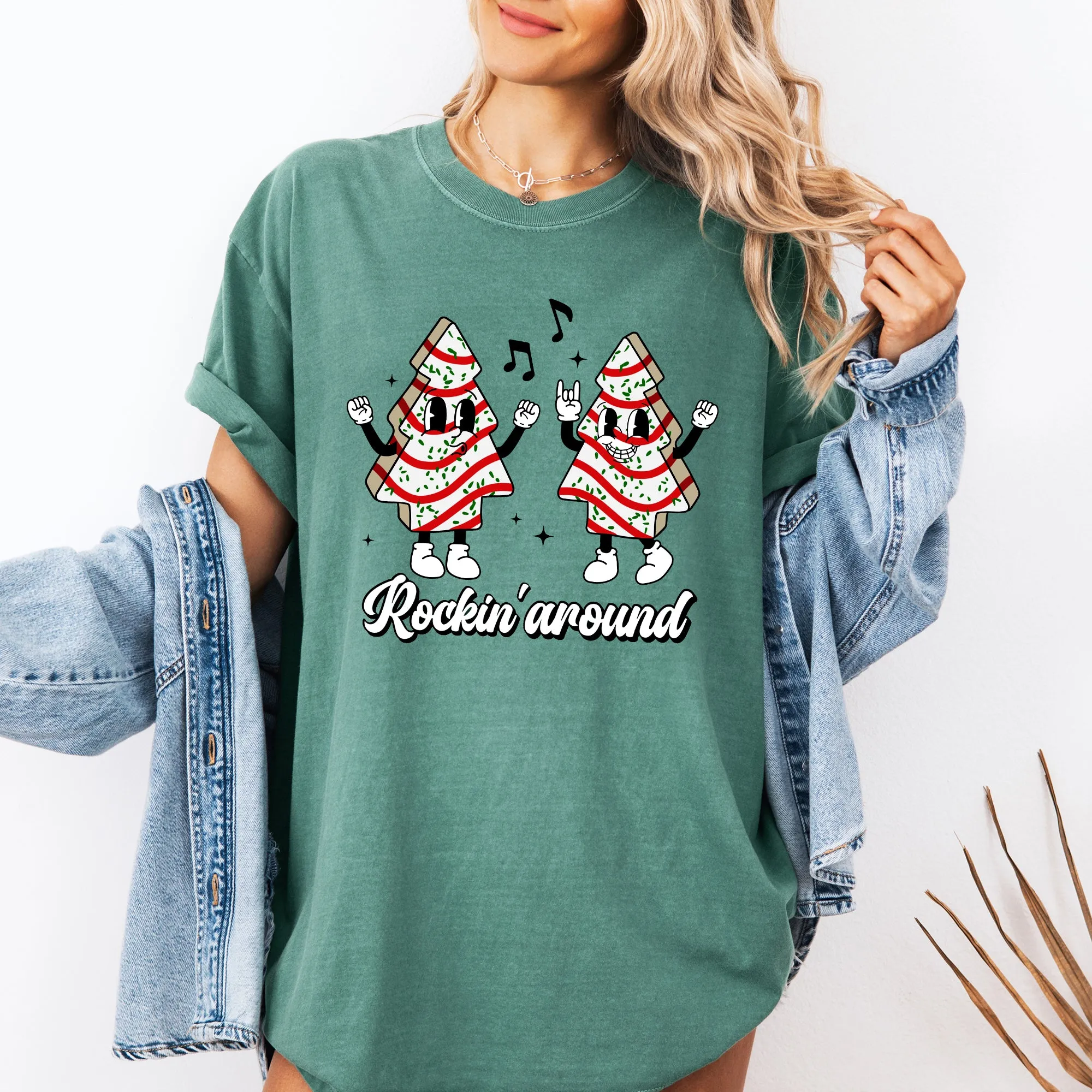 Christmas Cakes, Rockin Around, Pocket, Carols, Santa, Snow, Winter, Xmas Tshirt Comfort Colors T-Shirt sold by Refinery Number One product image thumbnail 3