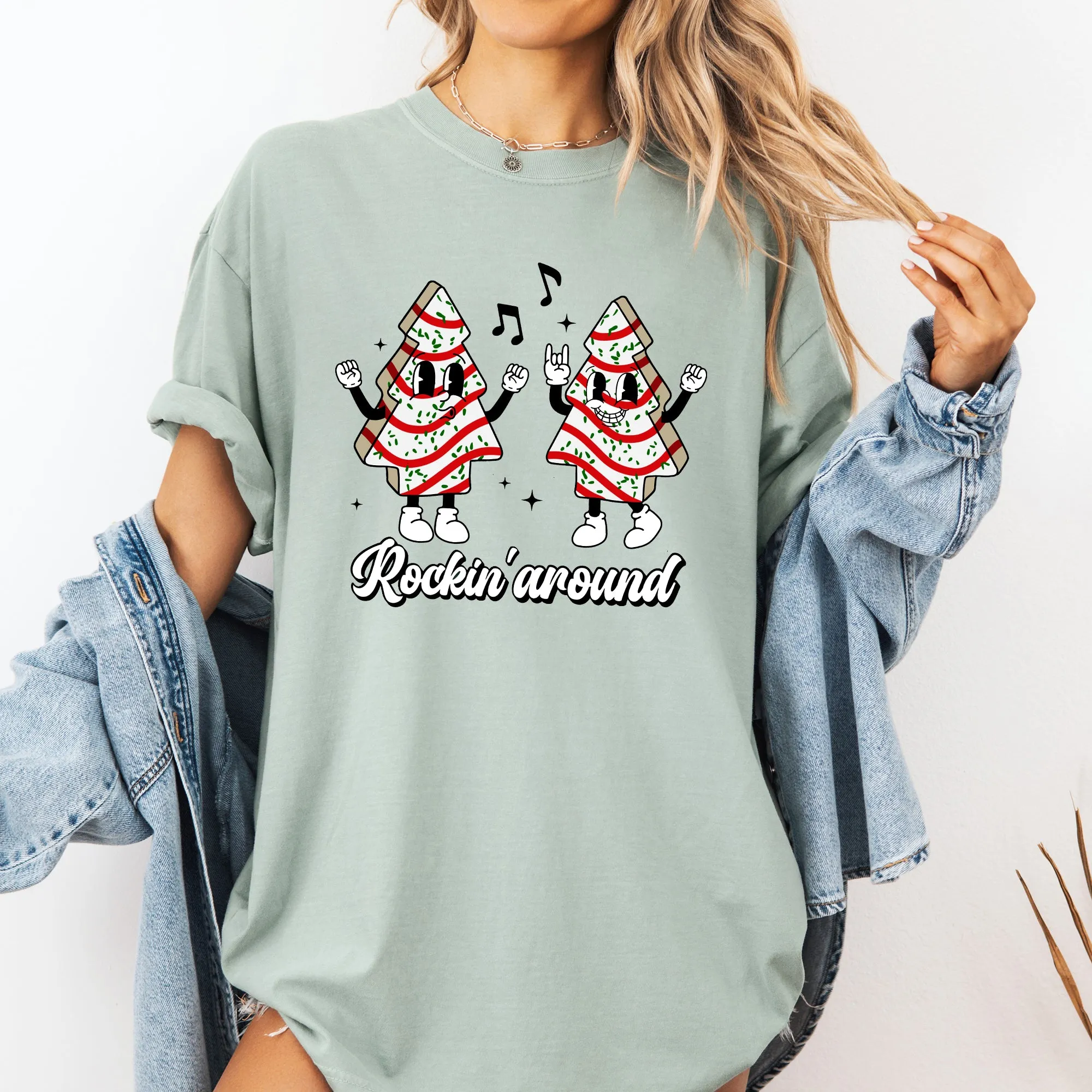 Christmas Cakes, Rockin Around, Pocket, Carols, Santa, Snow, Winter, Xmas Tshirt Comfort Colors T-Shirt sold by Refinery Number One product image thumbnail 4