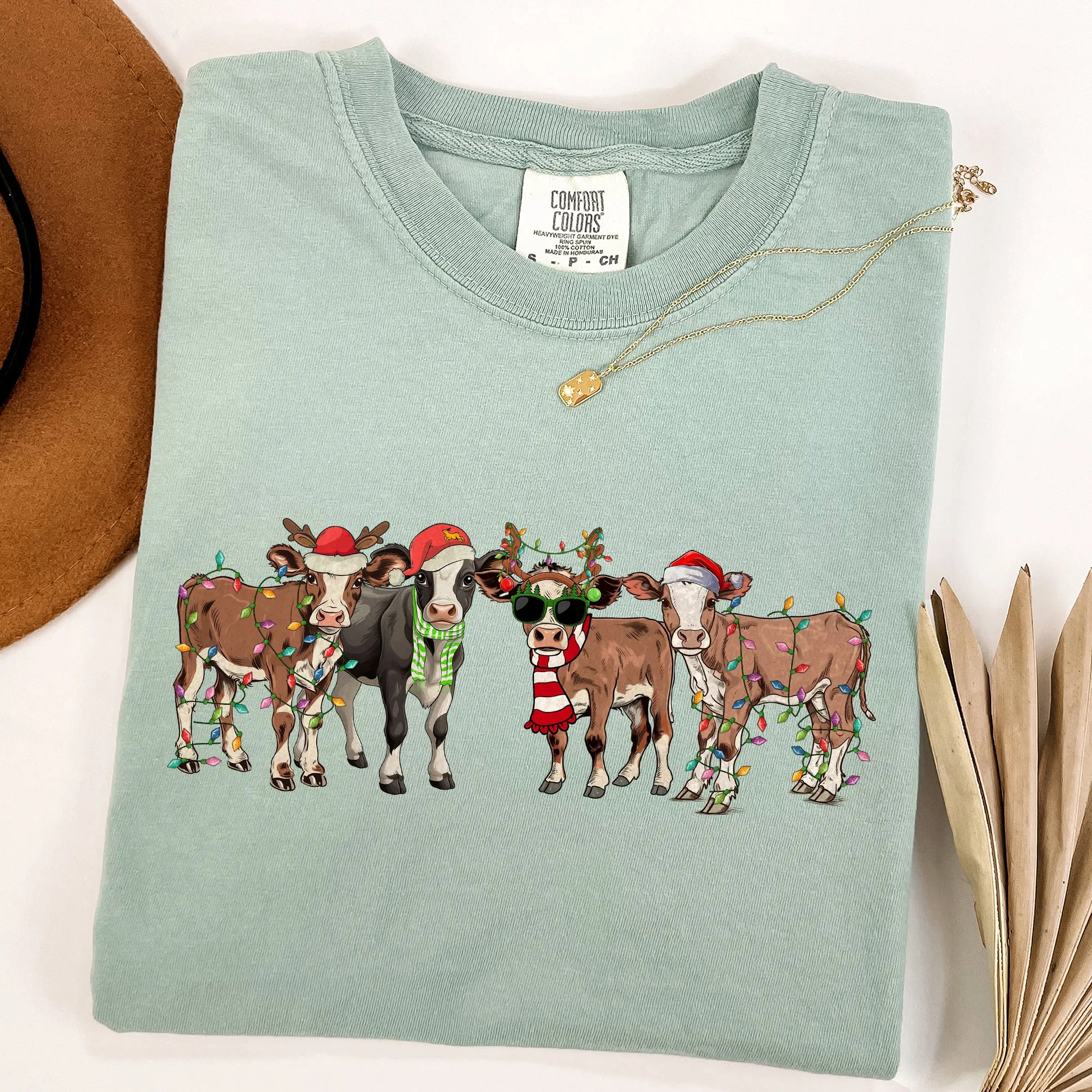 Christmas Calves, Cow Lovers, Santa, Farm Life, Winter, Snow, Xmas Tshirt Comfort Colors T-Shirt sold by Refinery Number One product image thumbnail 2