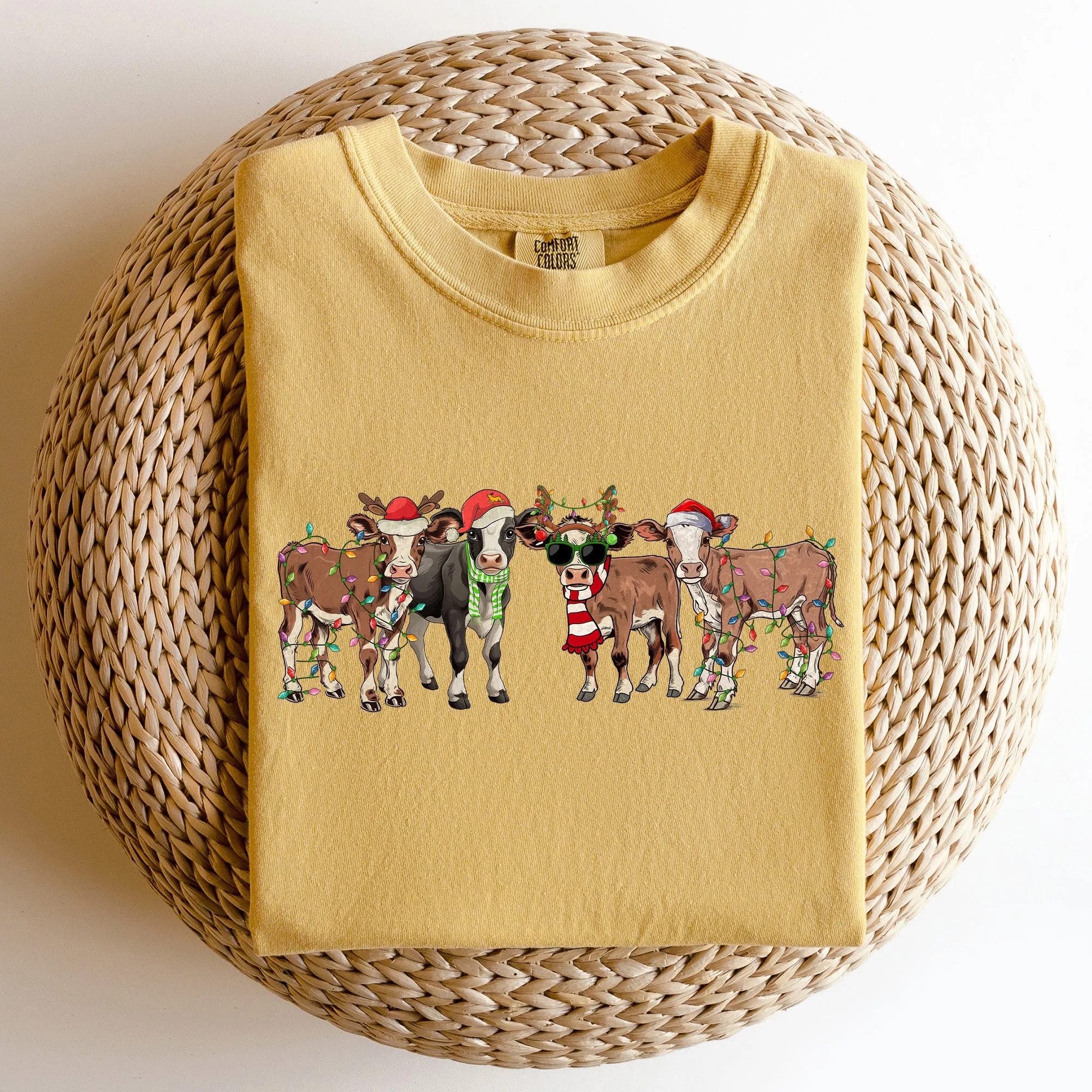Christmas Calves, Cow Lovers, Santa, Farm Life, Winter, Snow, Xmas Tshirt Comfort Colors T-Shirt sold by Refinery Number One product image thumbnail 3