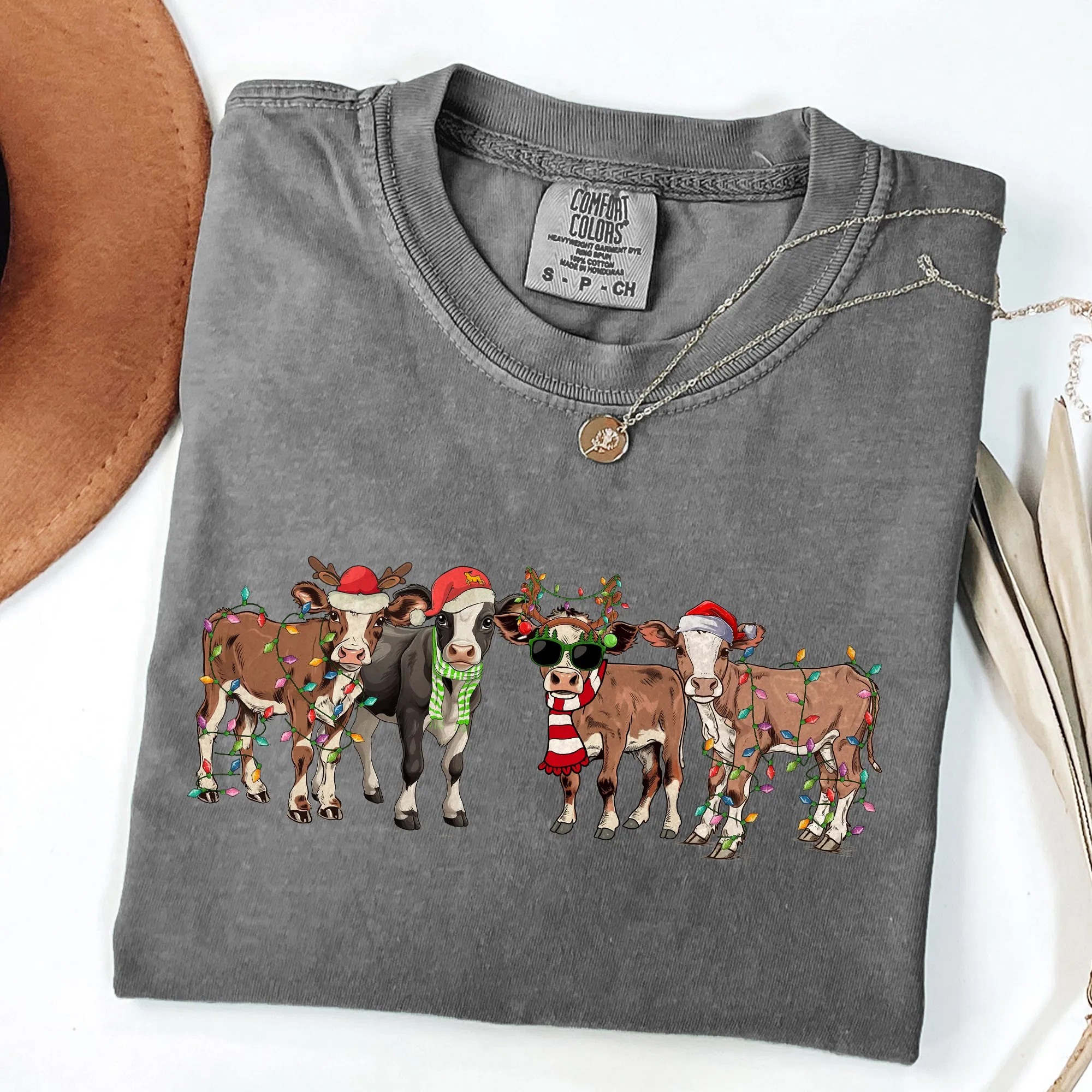 Christmas Calves, Cow Lovers, Santa, Farm Life, Winter, Snow, Xmas Tshirt Comfort Colors T-Shirt sold by Refinery Number One