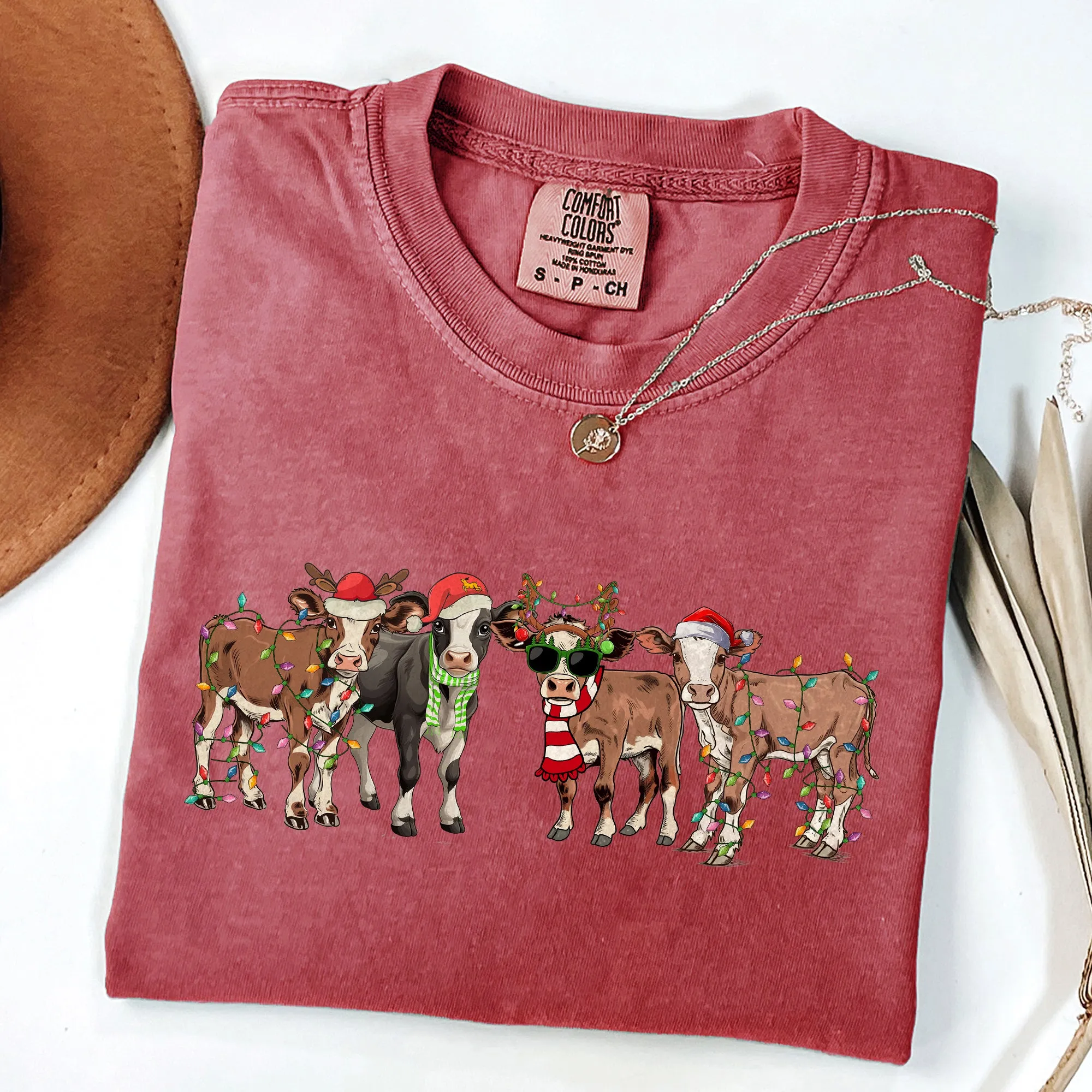 Christmas Calves, Cow Lovers, Santa, Farm Life, Winter, Snow, Xmas Tshirt Comfort Colors T-Shirt sold by Refinery Number One product image thumbnail 4